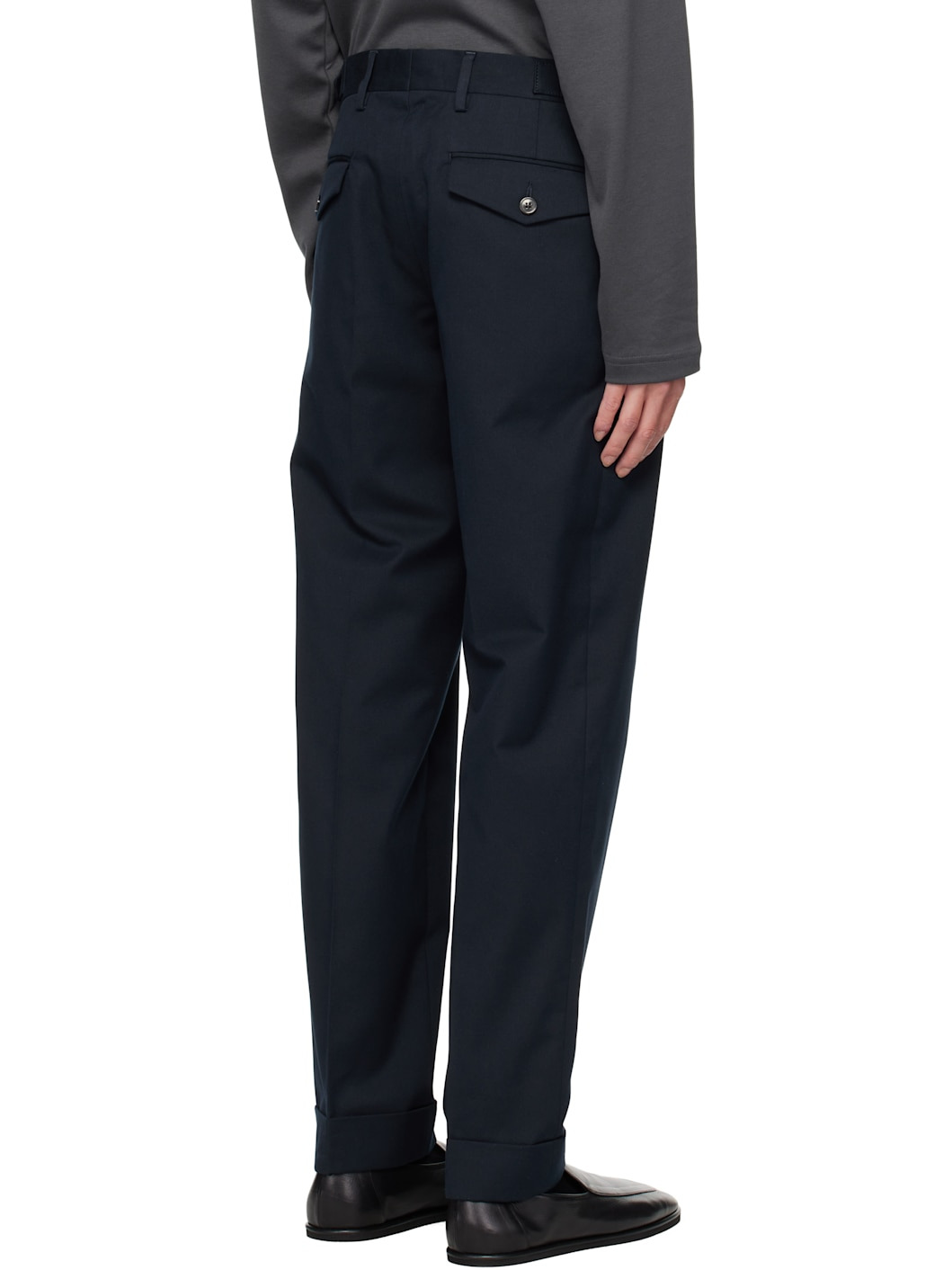 Navy Button Tab Trousers - 3