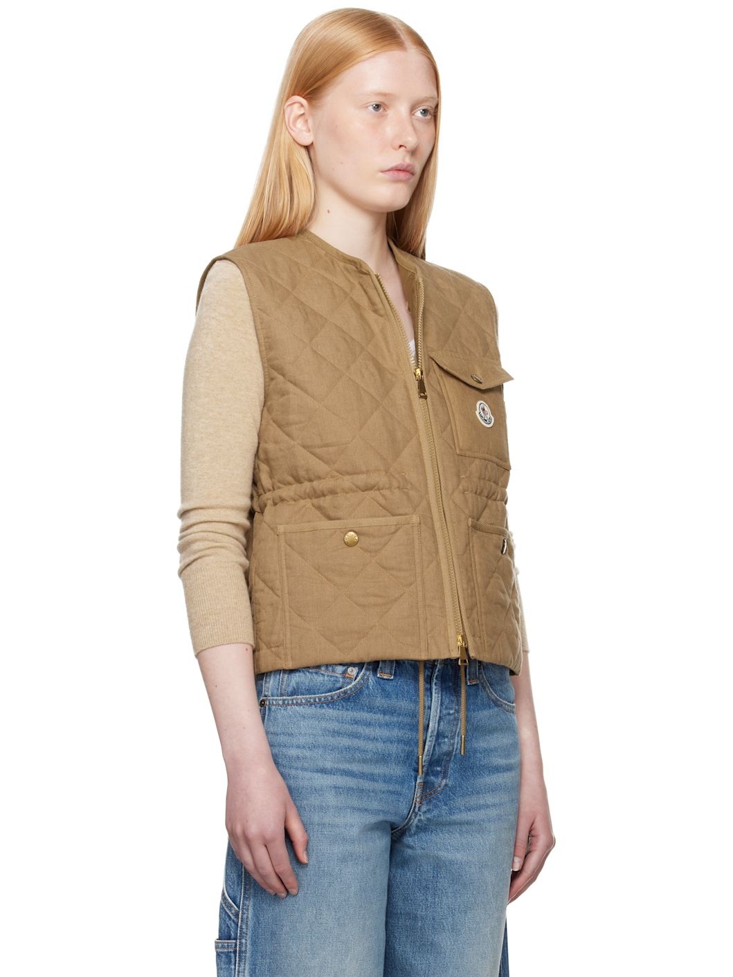 Tan Vigny Diamond-Quilted Padded Linen Vest - 2