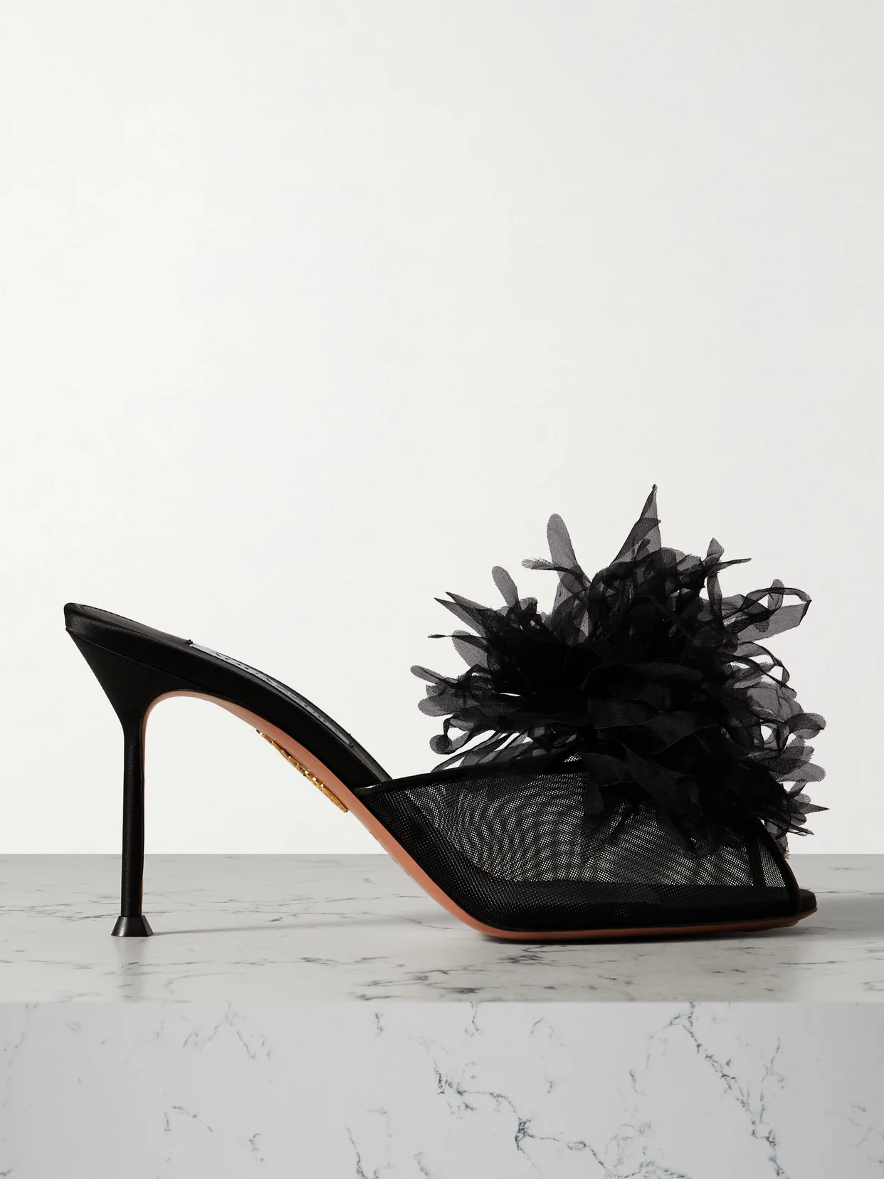 Poème 85 Embellished Organza And Leather-trimmed Mesh Mules - 1