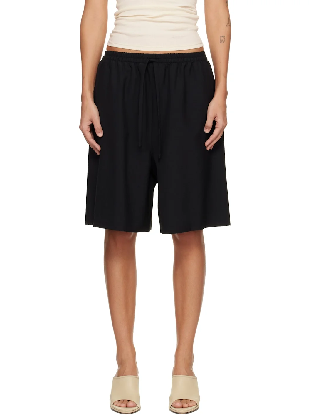 Black Drawstring Shorts - 1