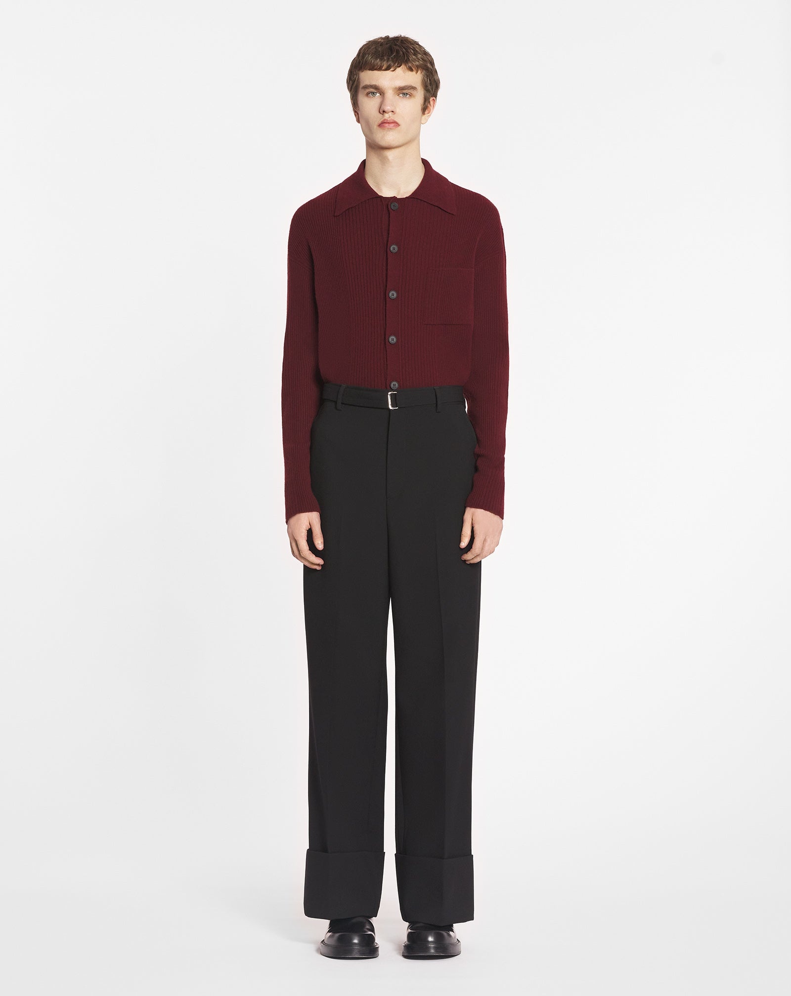 POLO-NECK RIBBED CARDIGAN - 2