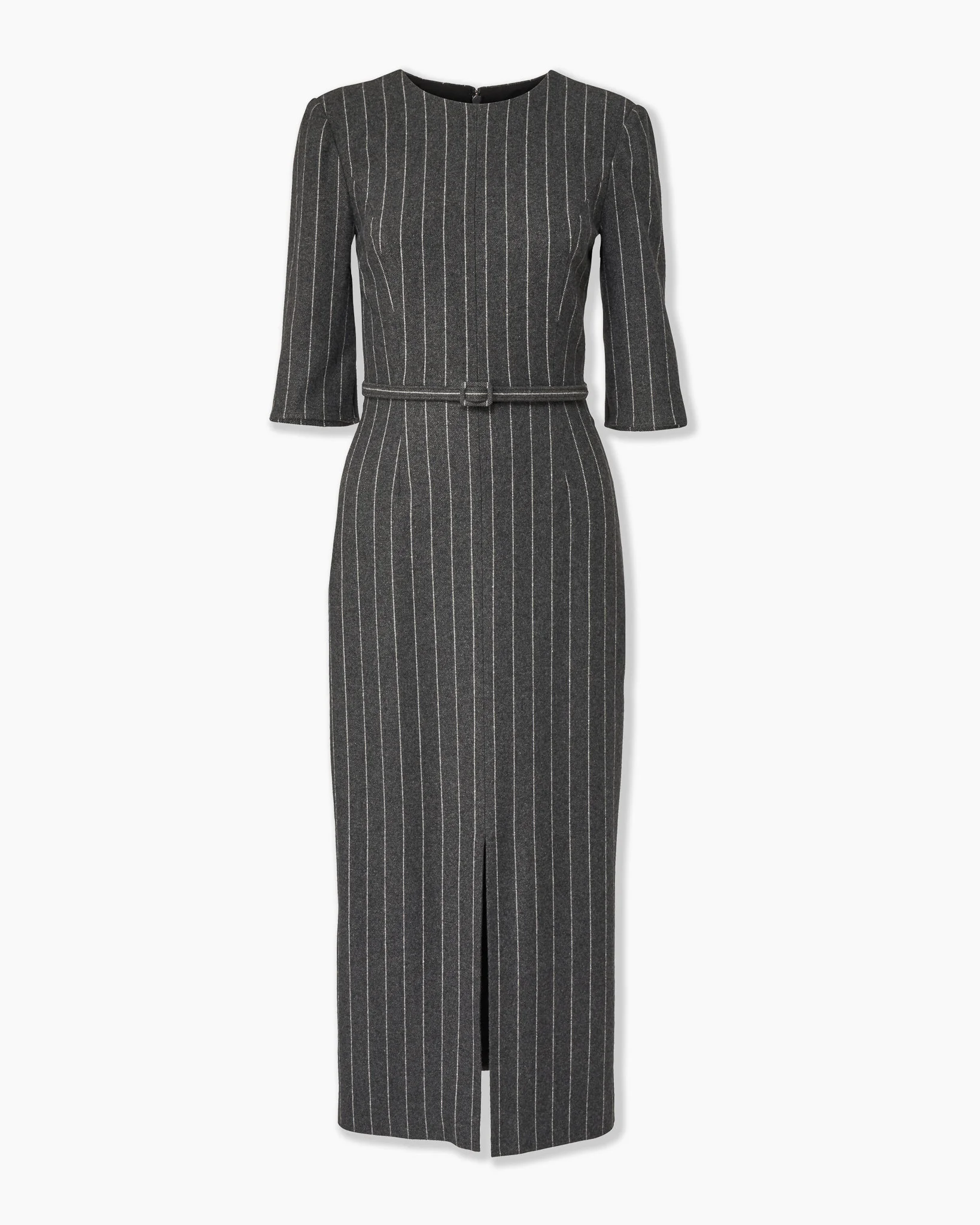 Pinstripe Midi Dress with Belt - 1