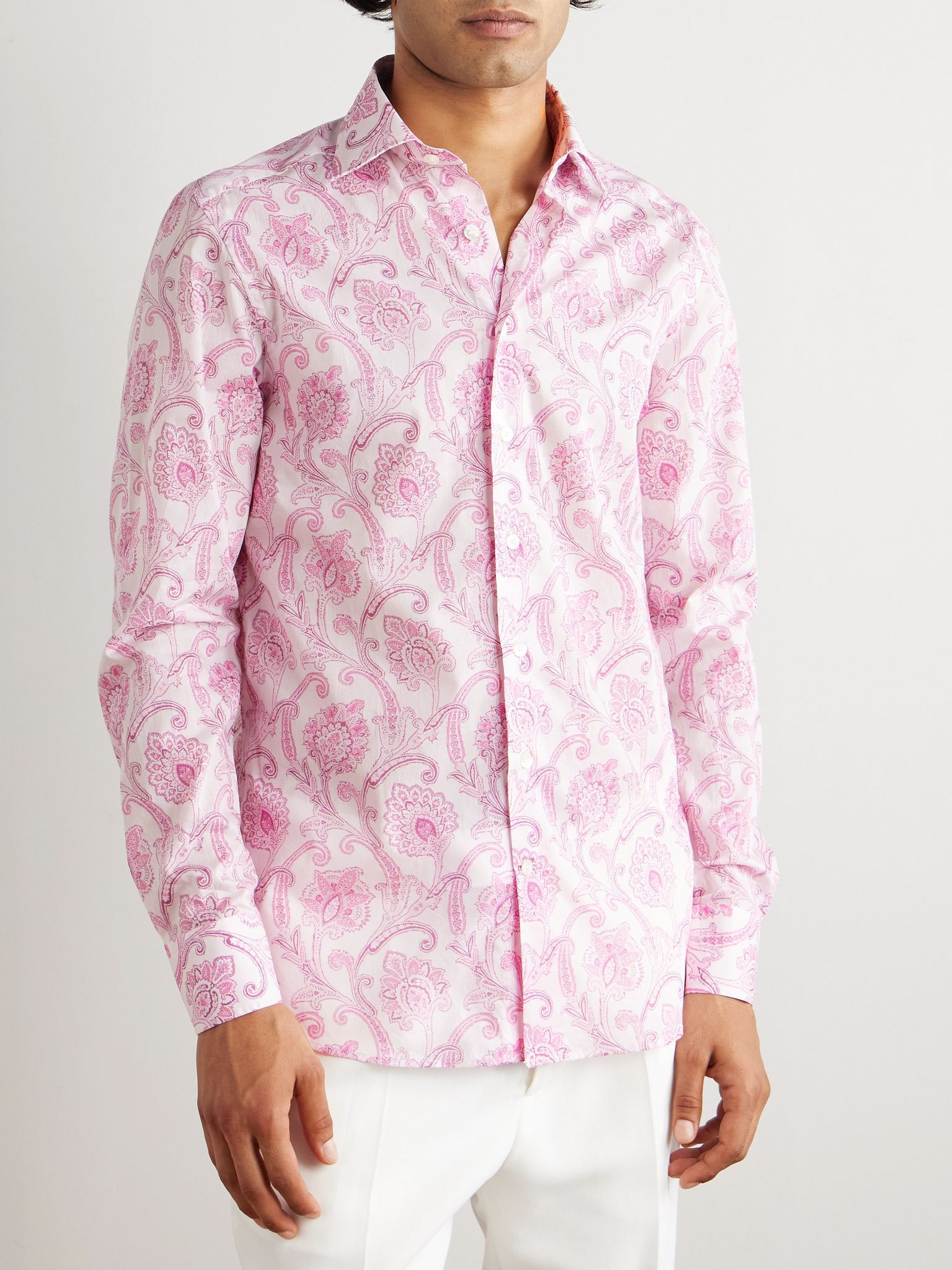 Roma Slim-Fit Cutaway-Collar Paisley-Print Cotton-Gauze Shirt Pink - 3