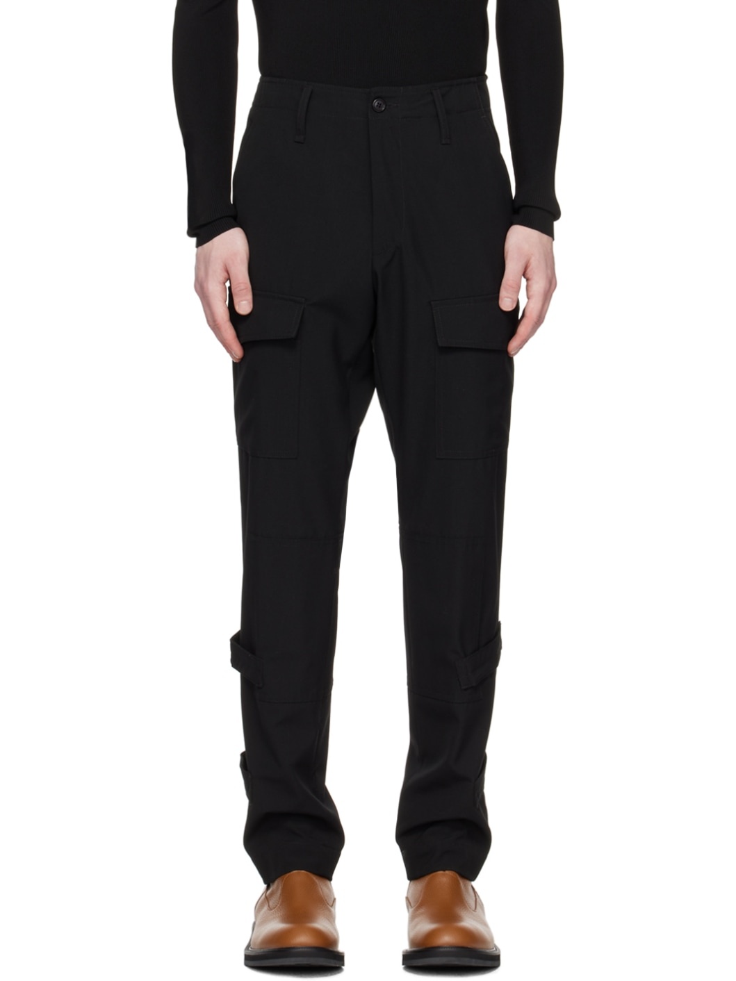 Black Paneled Cargo Pants - 1