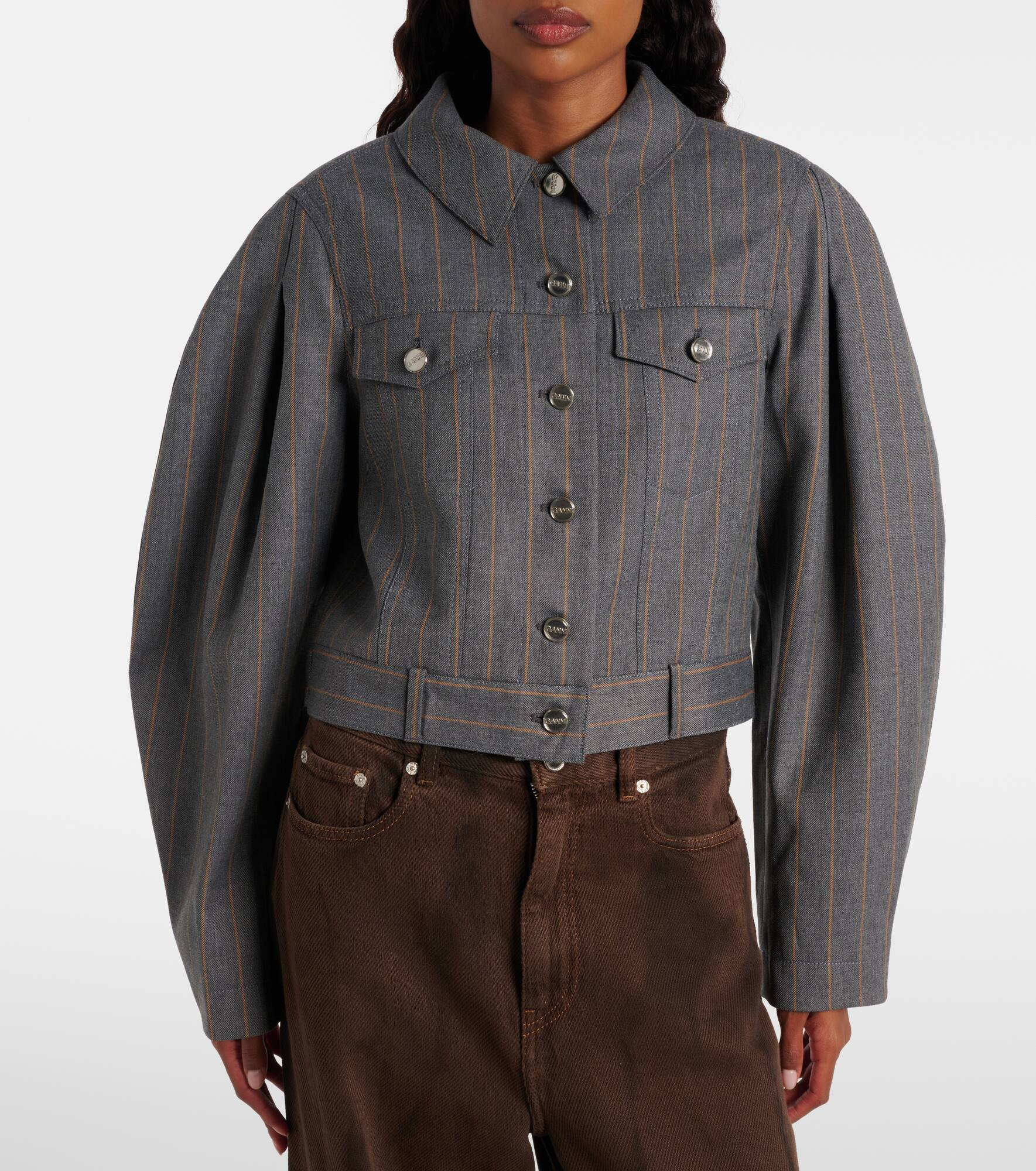 Pinstripe cropped jacket - 6