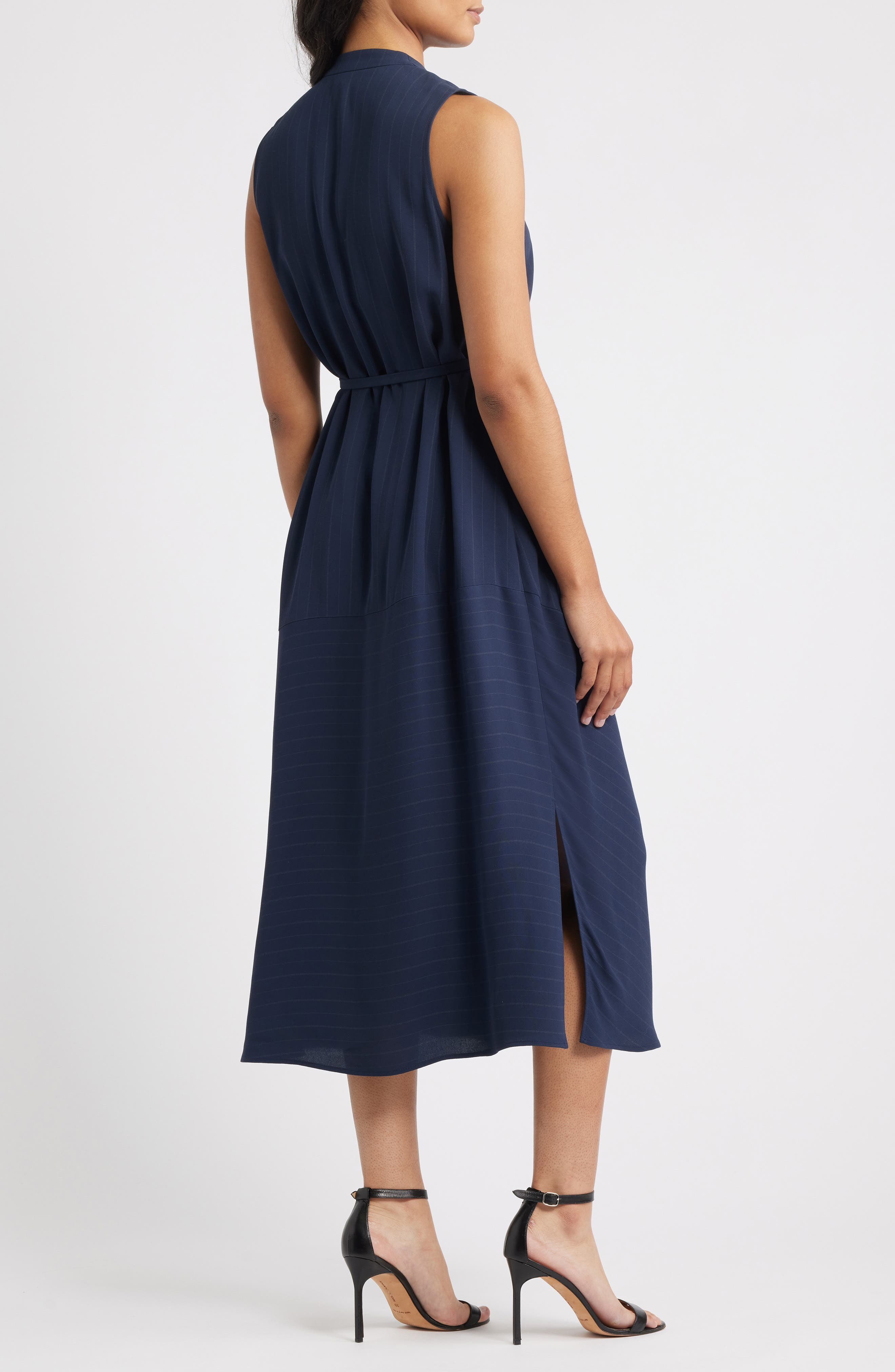 BOSS Dimosa Directional Stripe Sleeveless Midi Dress in Sky Captain Pinstripe at Nordstrom - 2