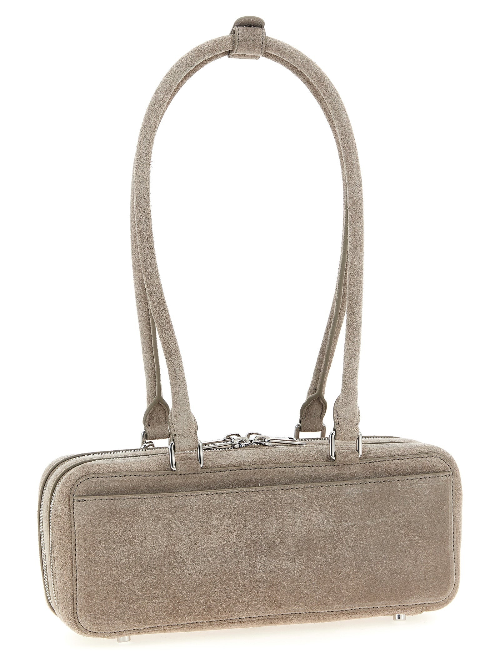 Tan Suede Baguette With Charm Shoulder Bags Gray - 2