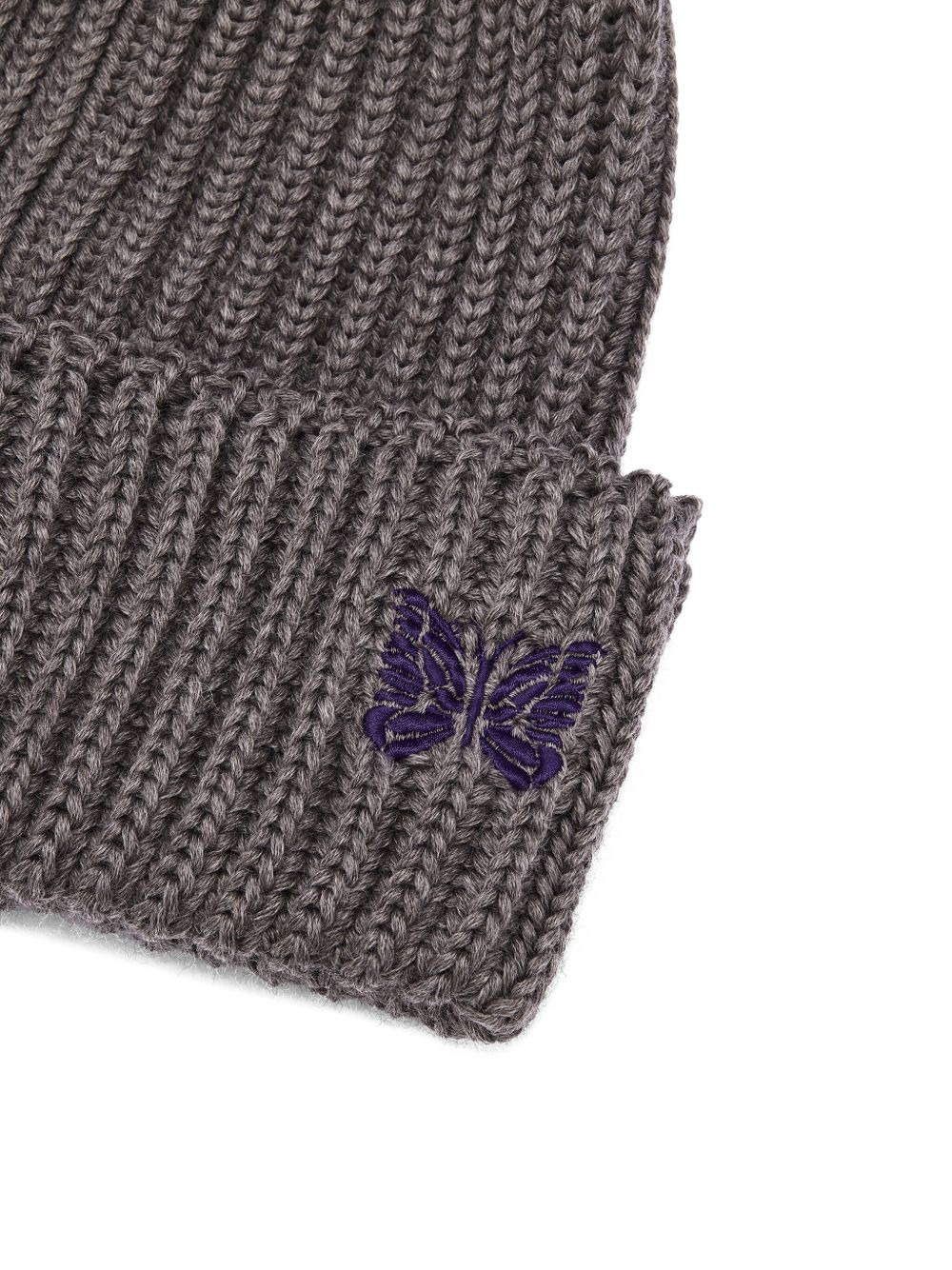 ribbed-knit butterfly-embroidery beanie - 5