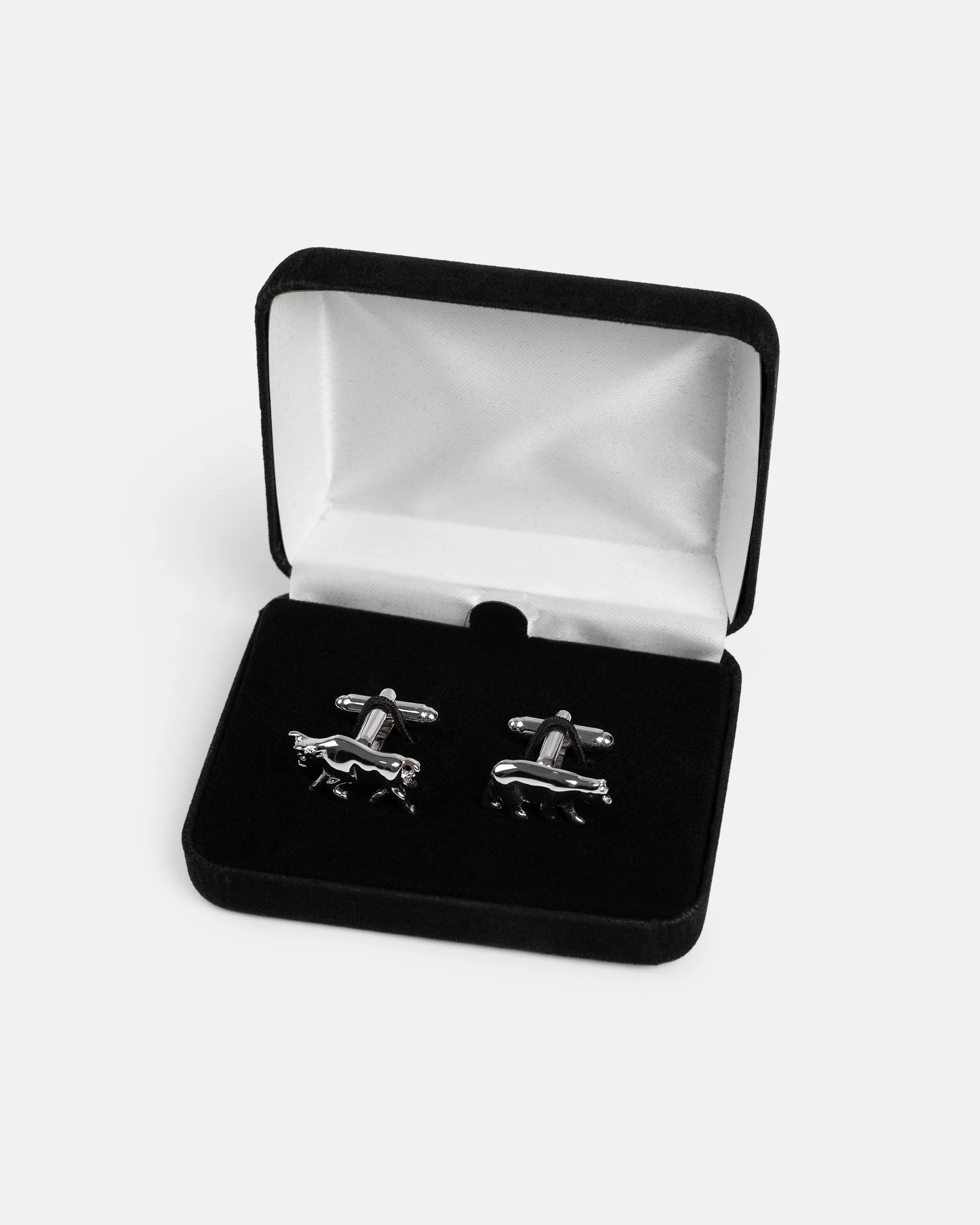 MADE-IN-USA BULL AND BEAR SILVER FINISH CUFFLINKS - 1