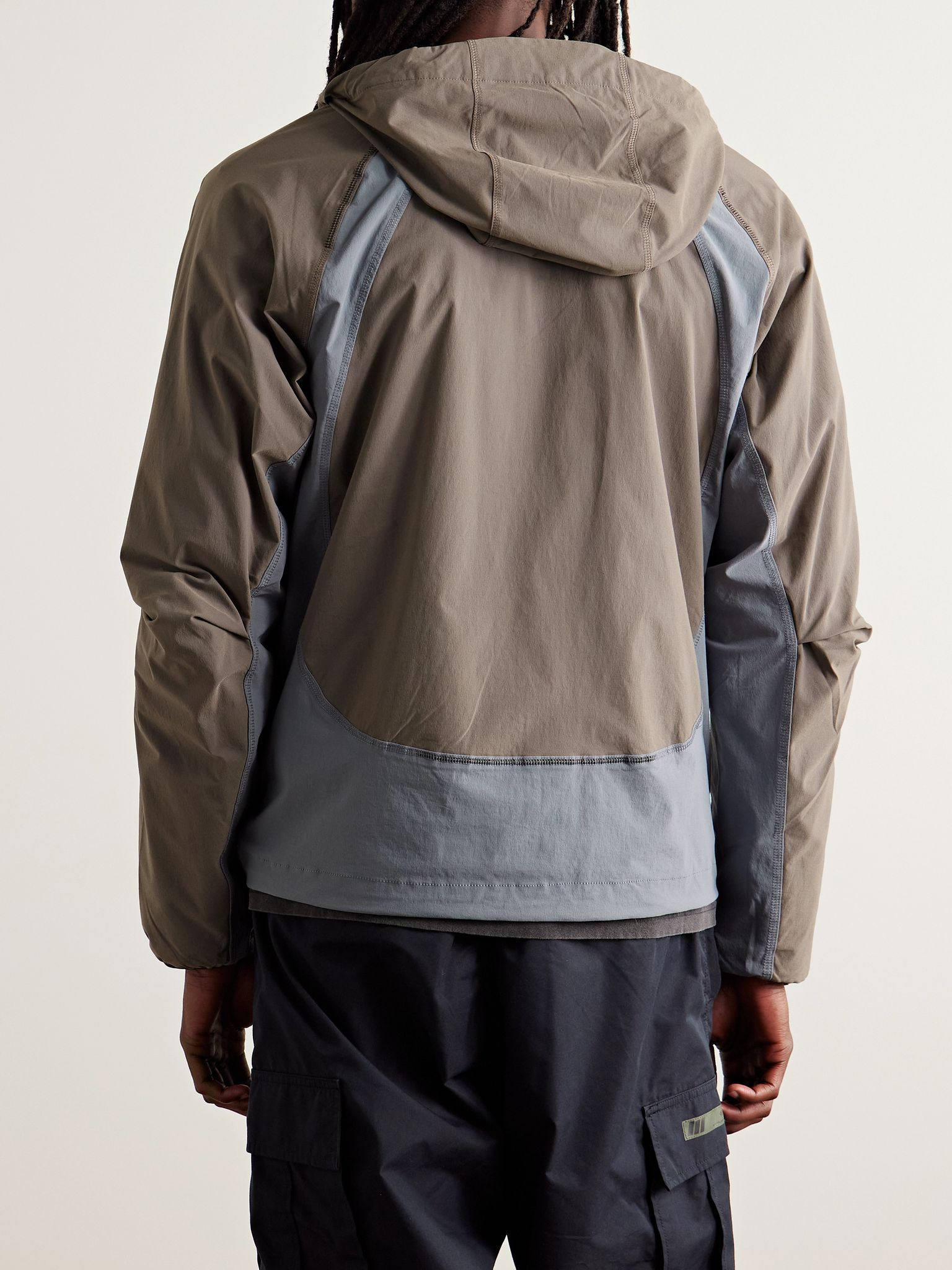 Tech Logo-Print Panelled Stretch-Nylon Hooded Jacket Taupe - 3