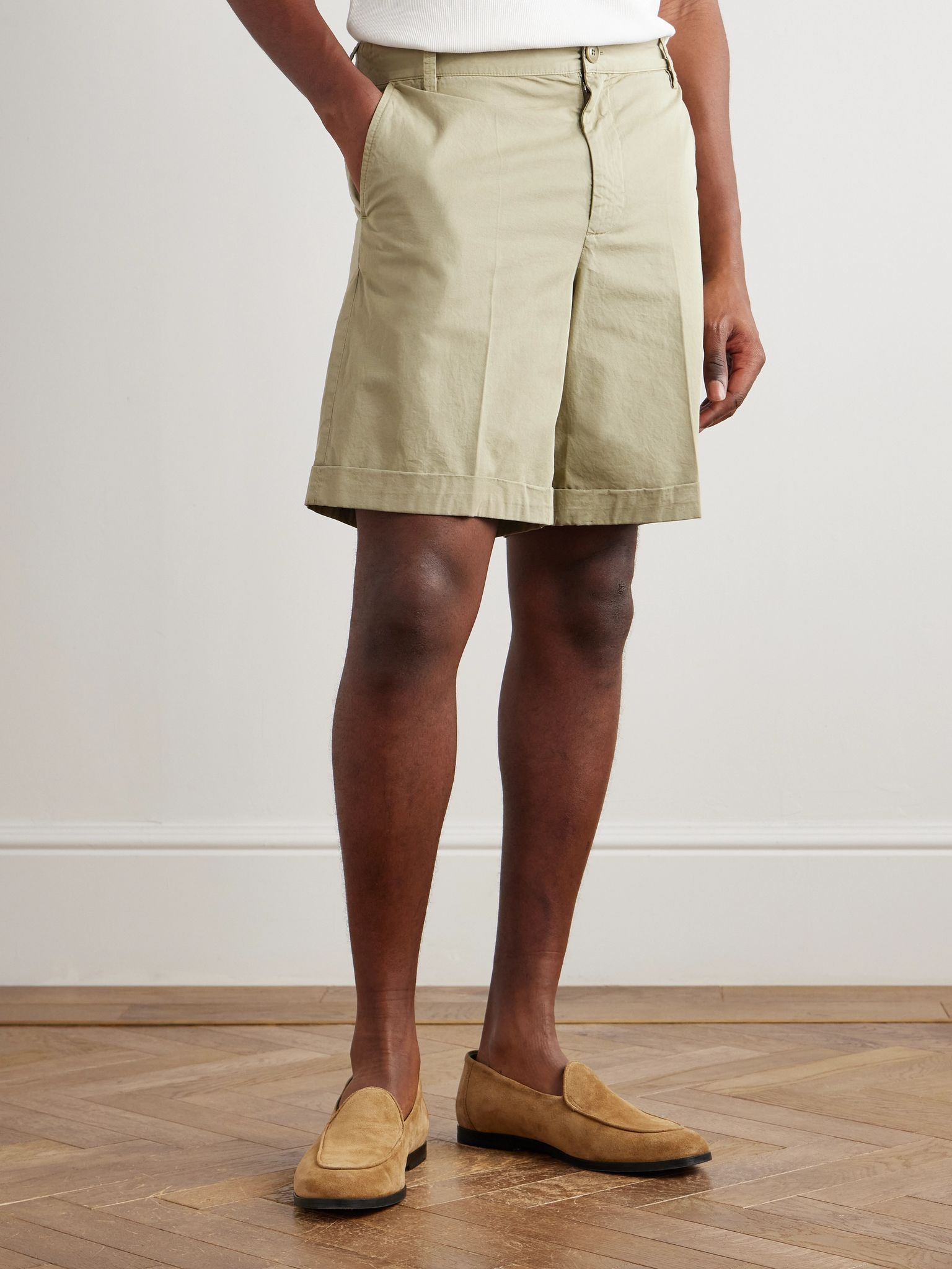 Andrew Straight-Leg Cotton Shorts Green - 3