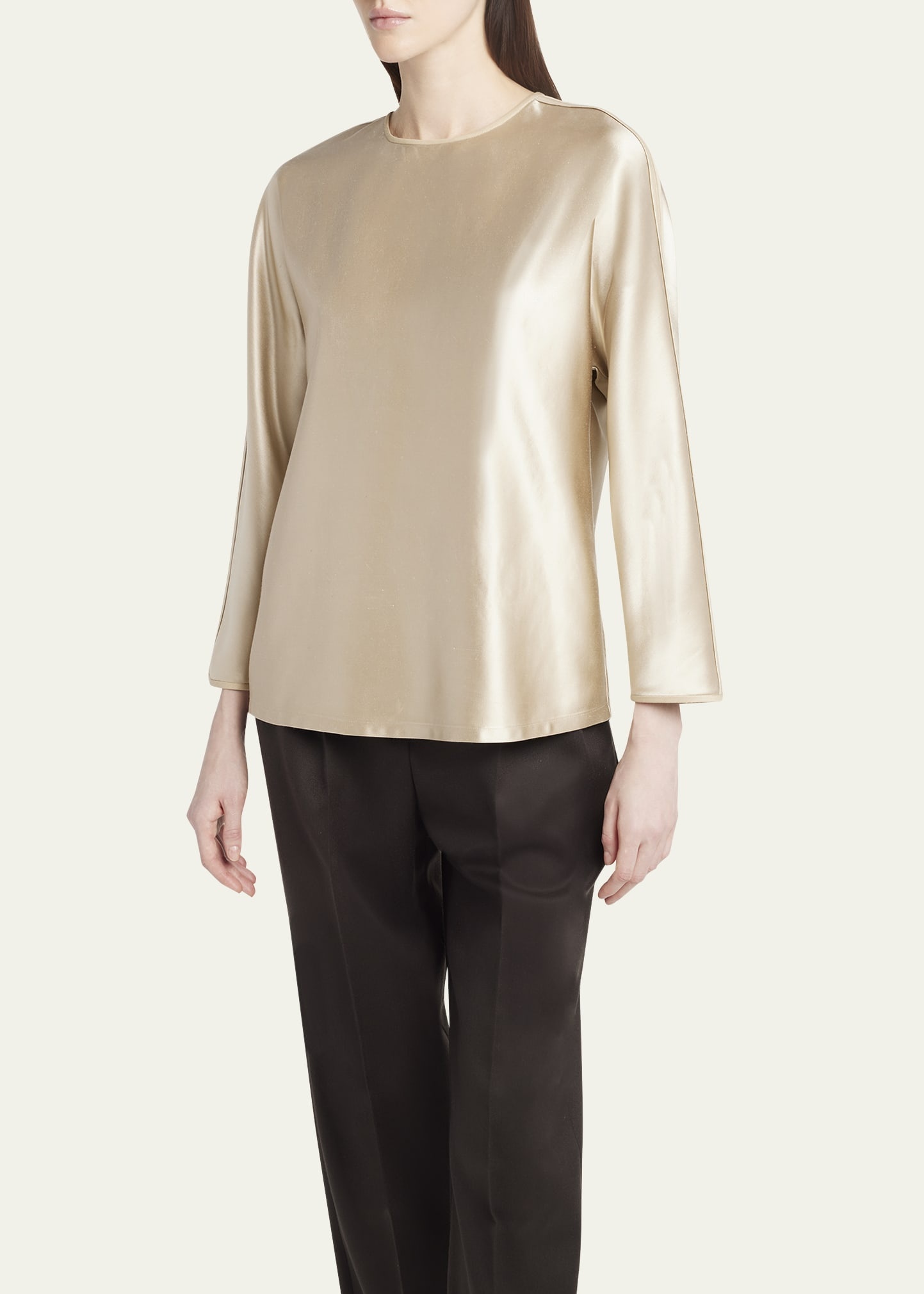 Tonal Piping Long-Sleeve Silk Blouse - 4
