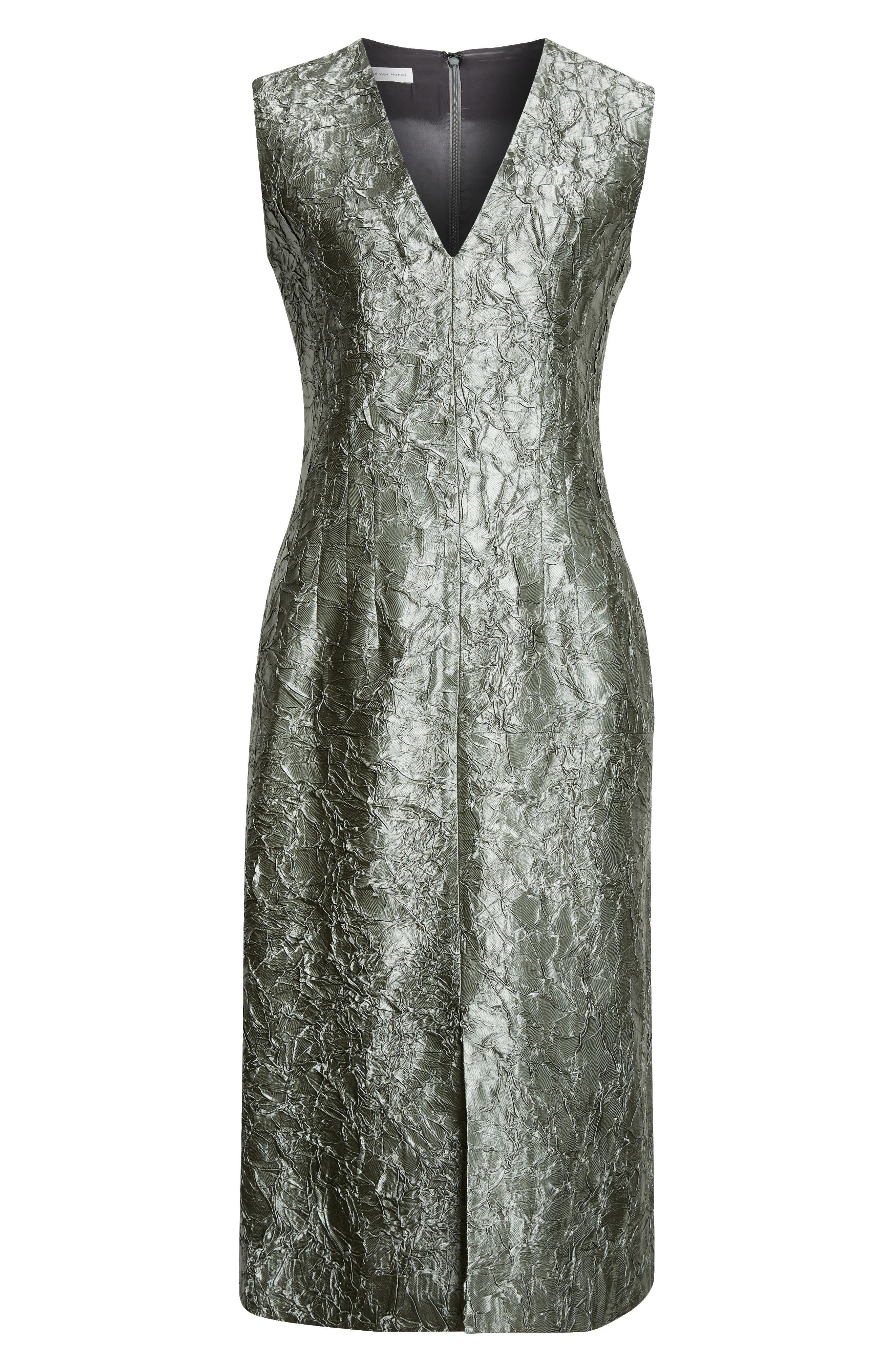 Dries Van Noten Plissé Crushed Jacquard A-Line Dress in Green at Nordstrom - 5