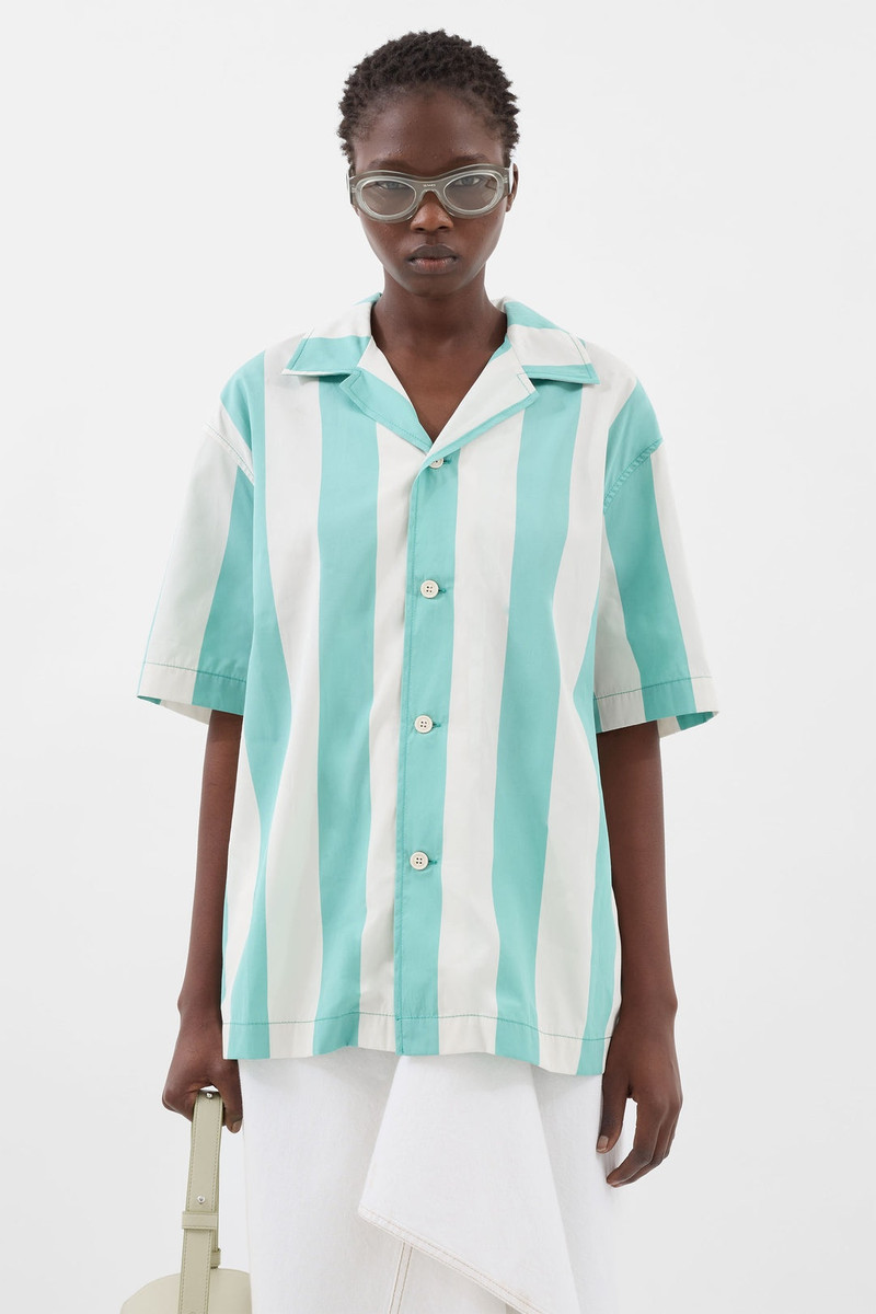 SUNNEI SHORTSLEEVE SHIRT / off white & green stripes outlook