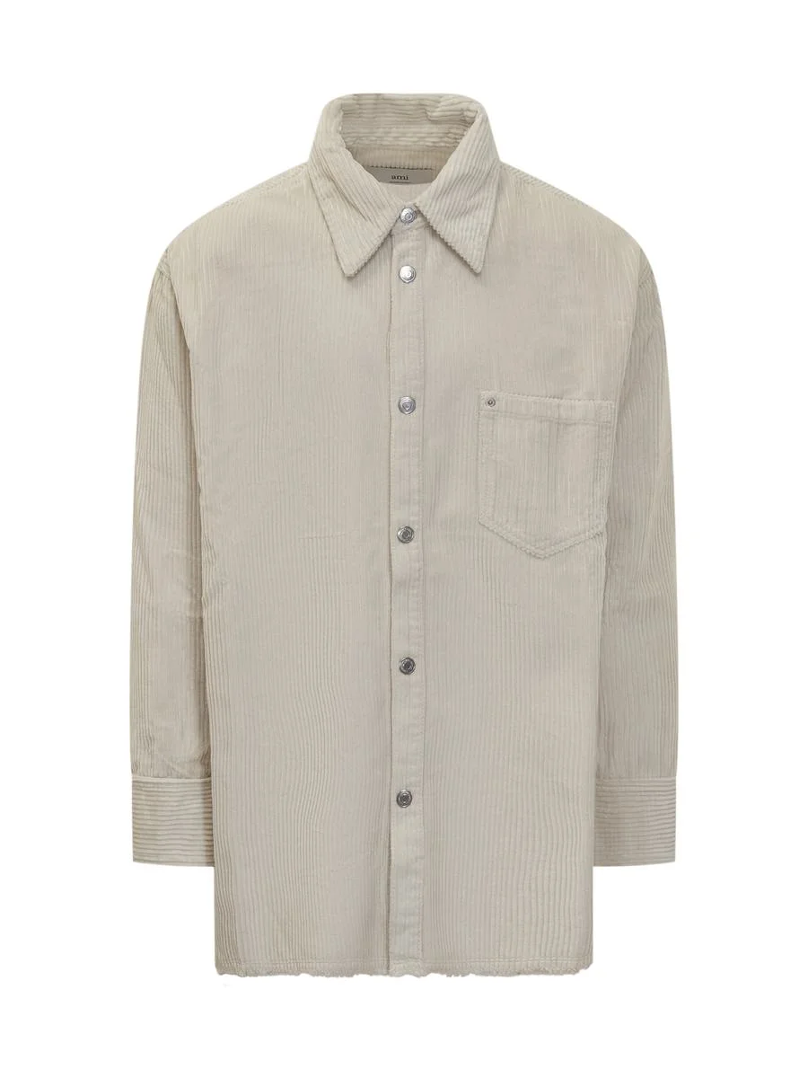 AMI Paris Ami Alexandre Mattiussi Beige Corduroy Shirt With Pocket - 1
