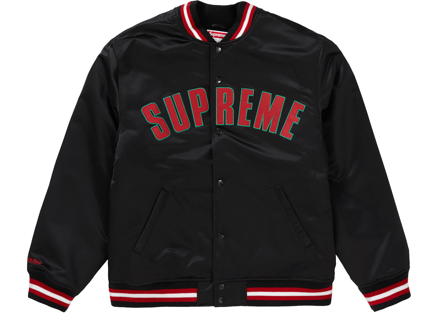Supreme Mitchell & Ness Satin Varsity Jacket Black - 2