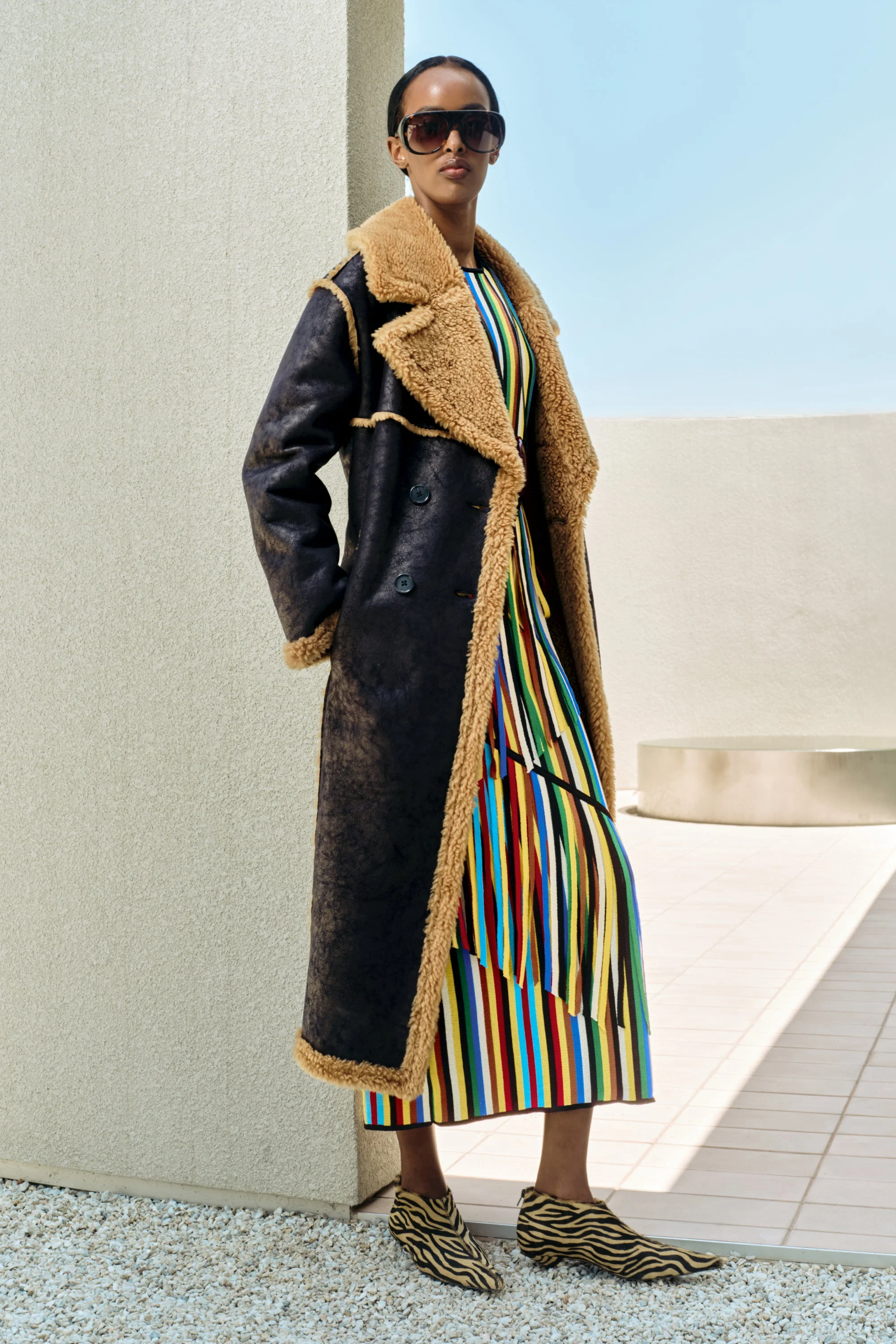 Jetz Faux Shearling Coat In Black - 1