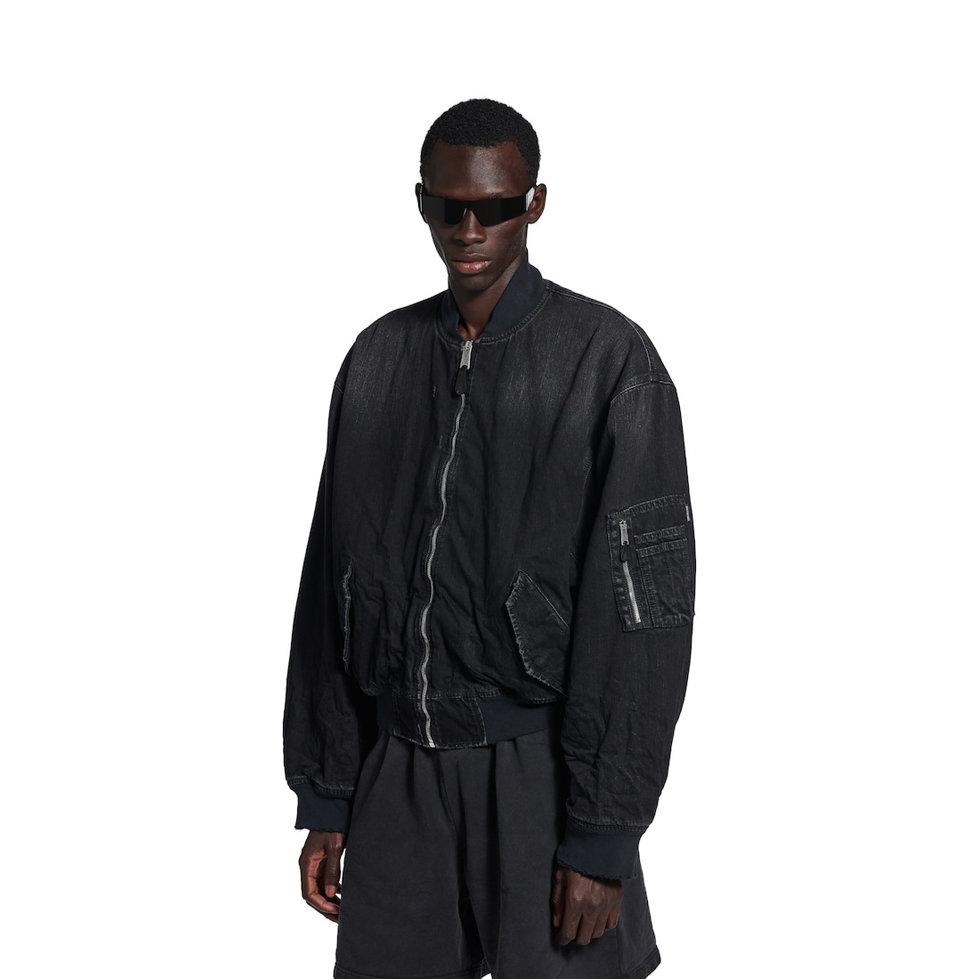 Men's Standard Denim Bomber in Black - 4