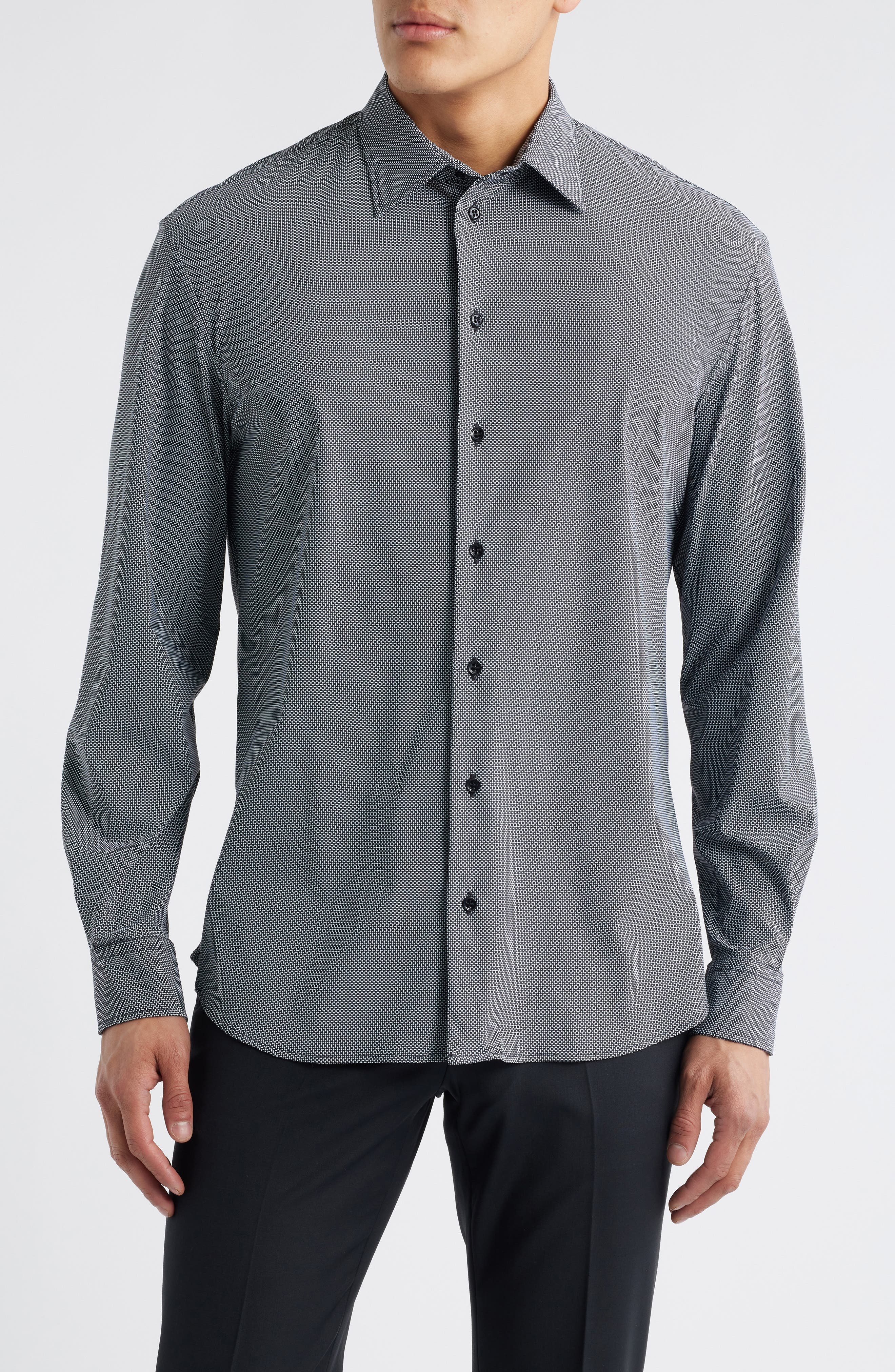 Emporio Armani Microdot Button-Up Shirt in Solid Black at Nordstrom - 1
