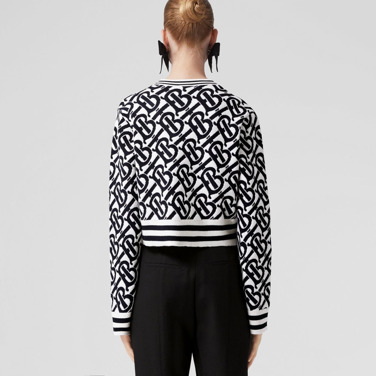 Monogram Wool Blend Jacquard Cropped Sweater - 4