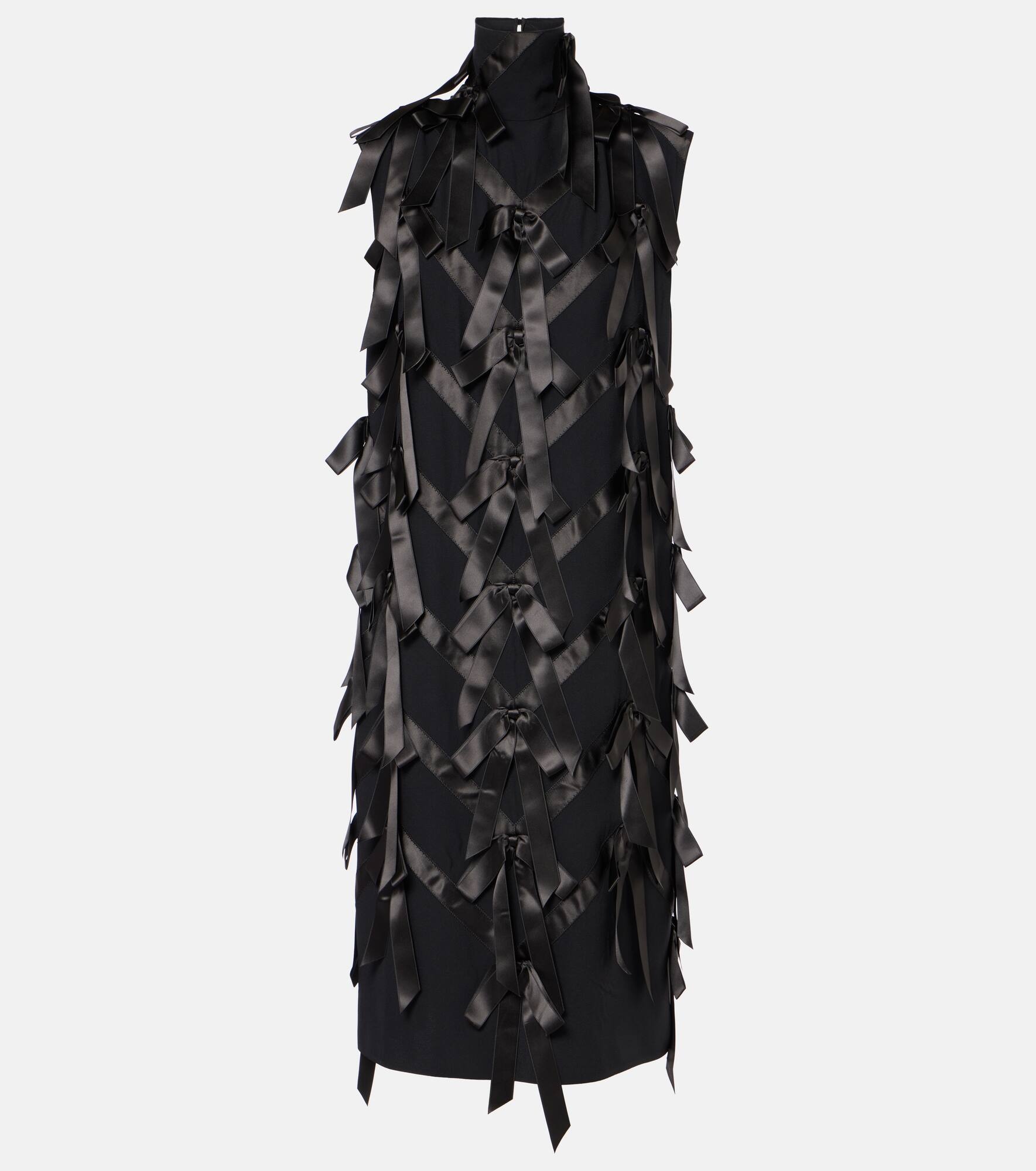 Bow-detail satin-trimmed sablé midi dress - 1