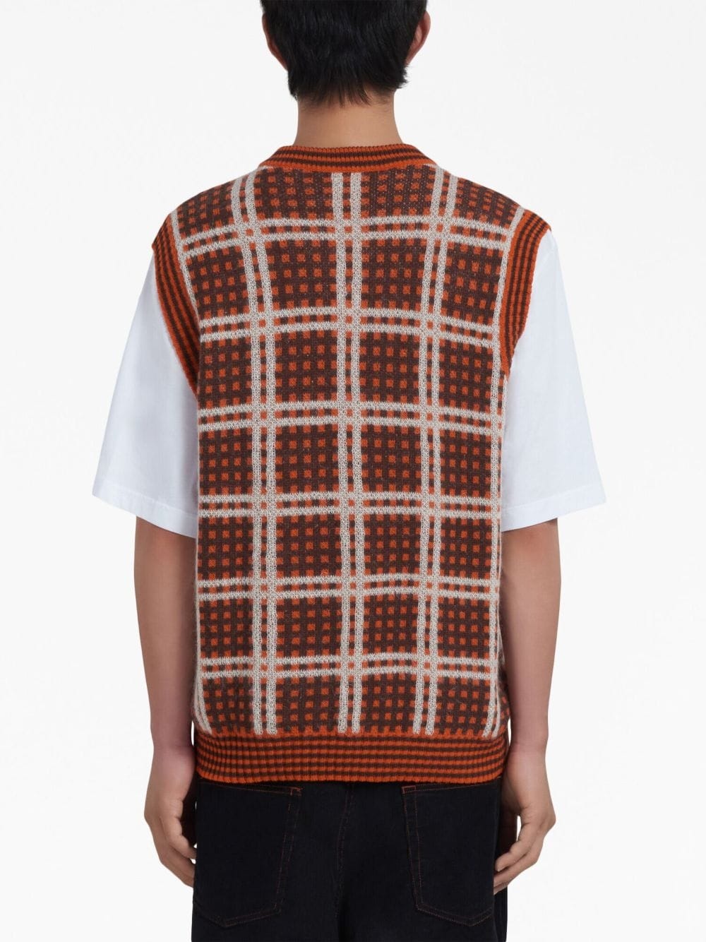 check-pattern sleeveless vest - 4