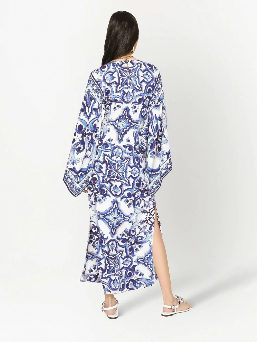 Maiolica-print batwing-sleeve dress - 4