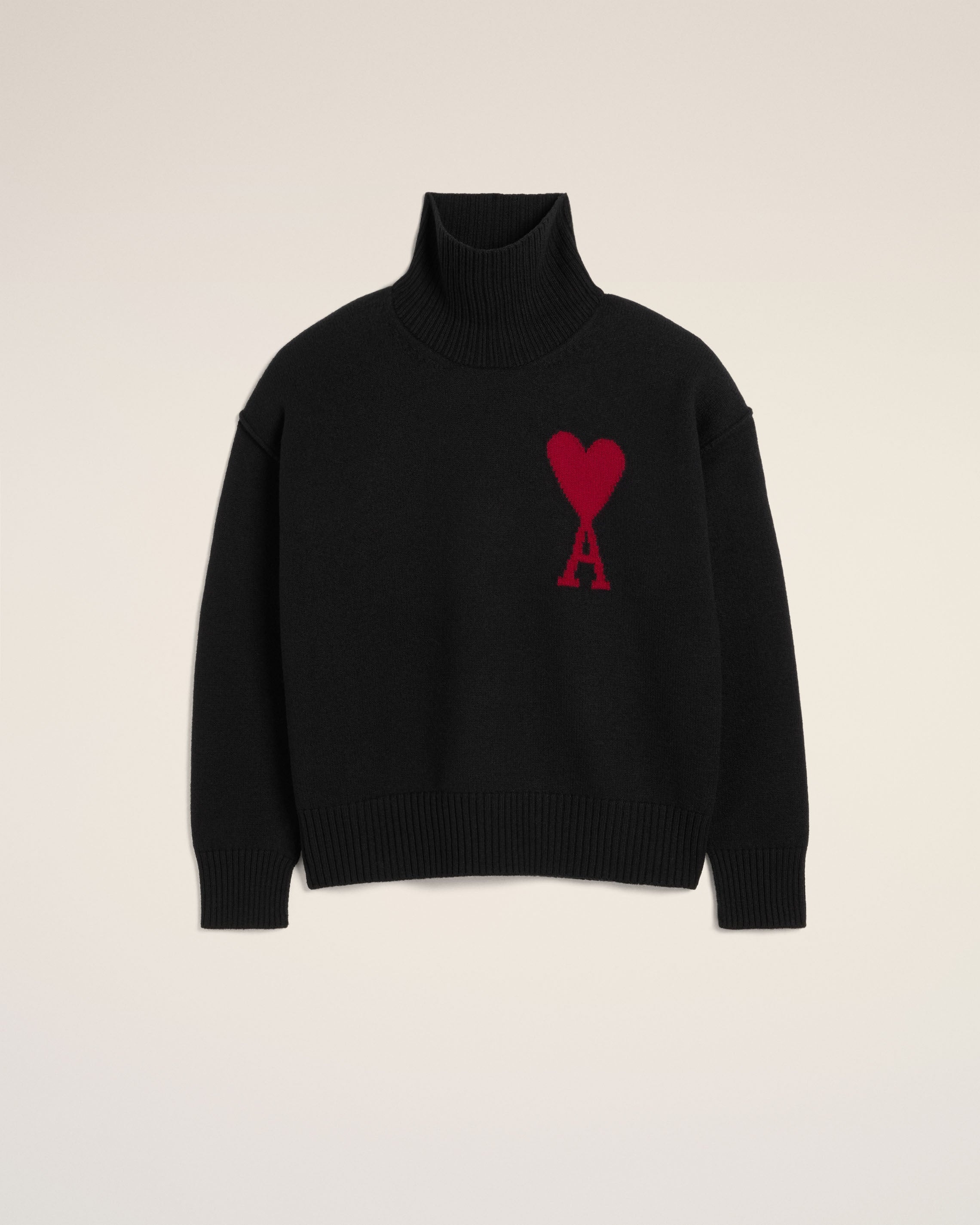 BLACK WOOL AMI DE COEUR SWEATER - 2