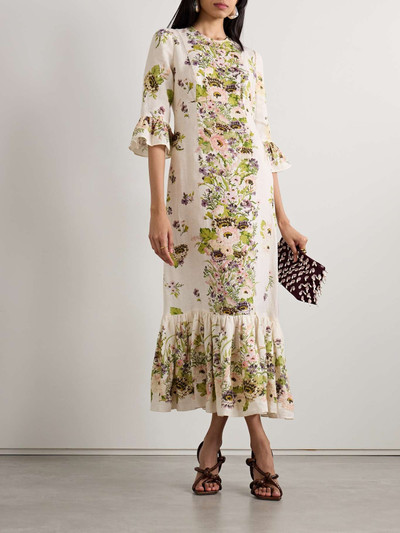 Zimmermann Halliday ruffled floral-print linen midi dress outlook