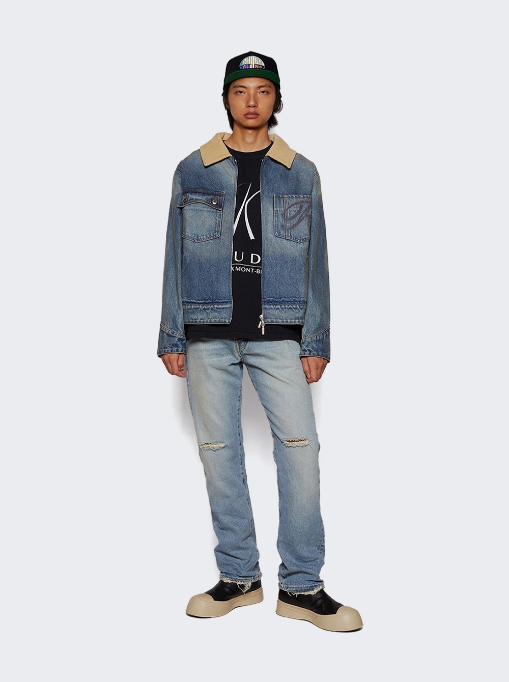 Western Zip Up Denim Jacket Indigo And Tan - 2