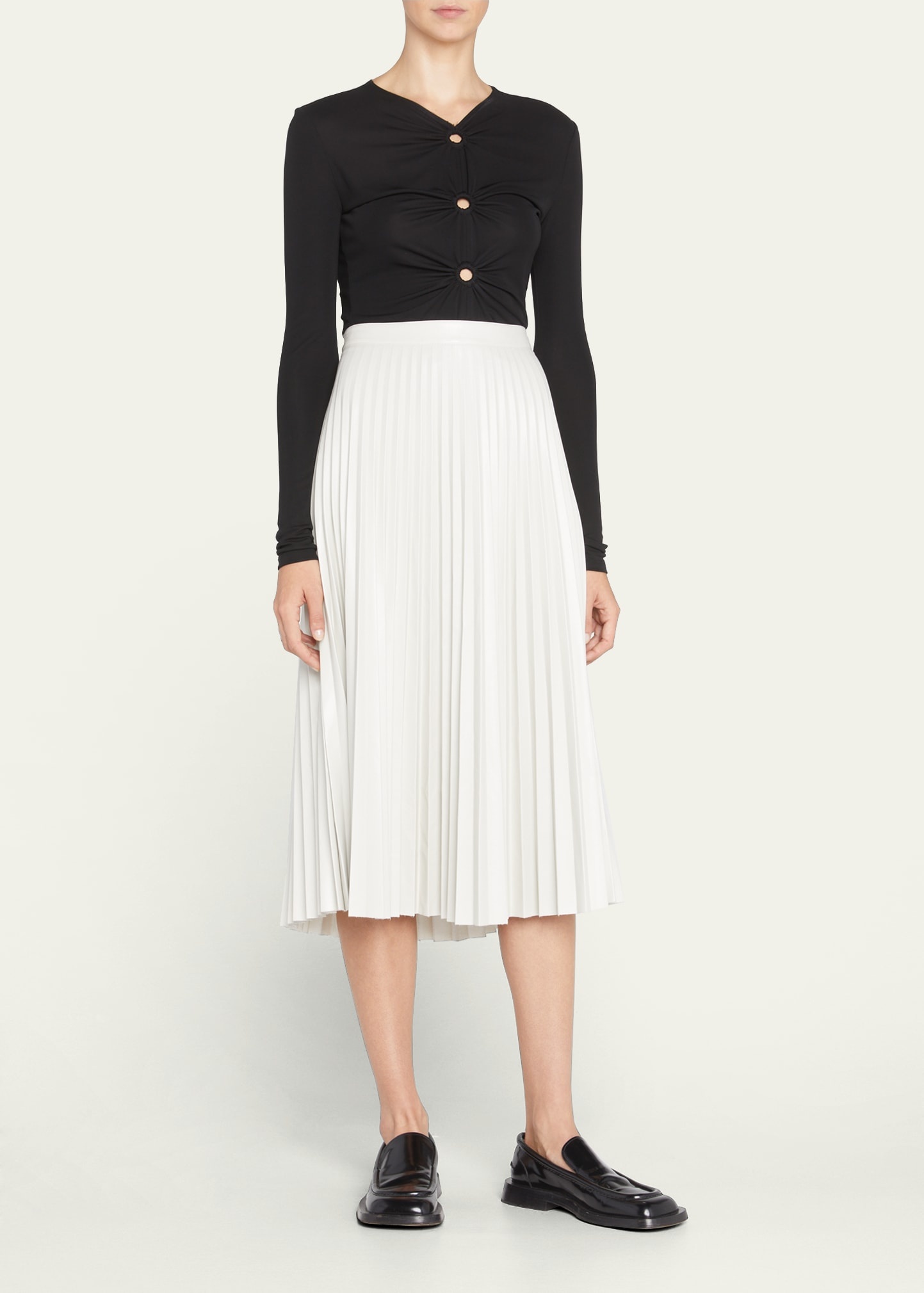 Pleated Vegan Leather Midi Skirt - 2
