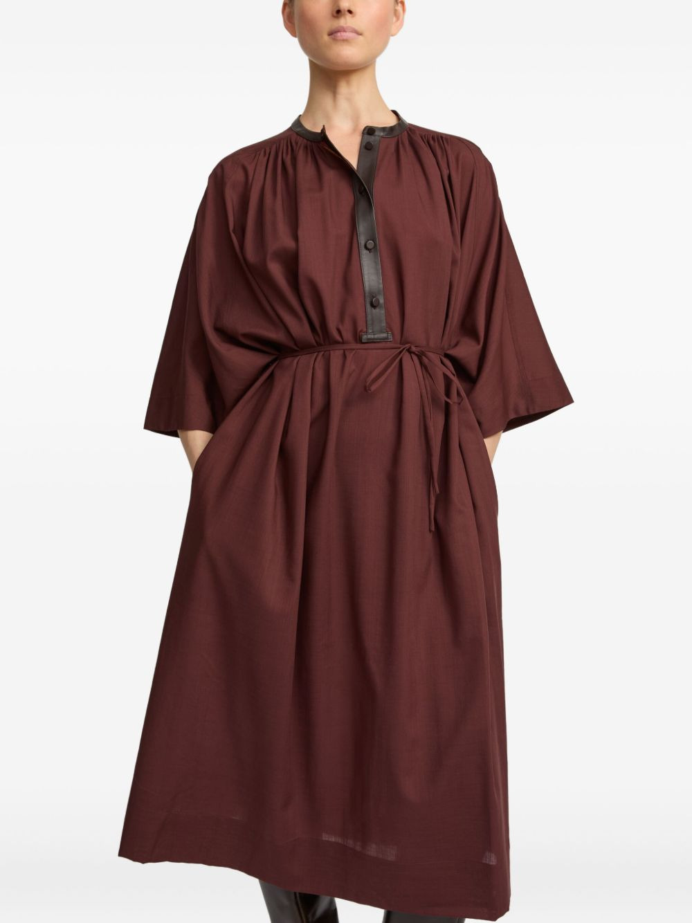 leather-trim belted midi dress - 4