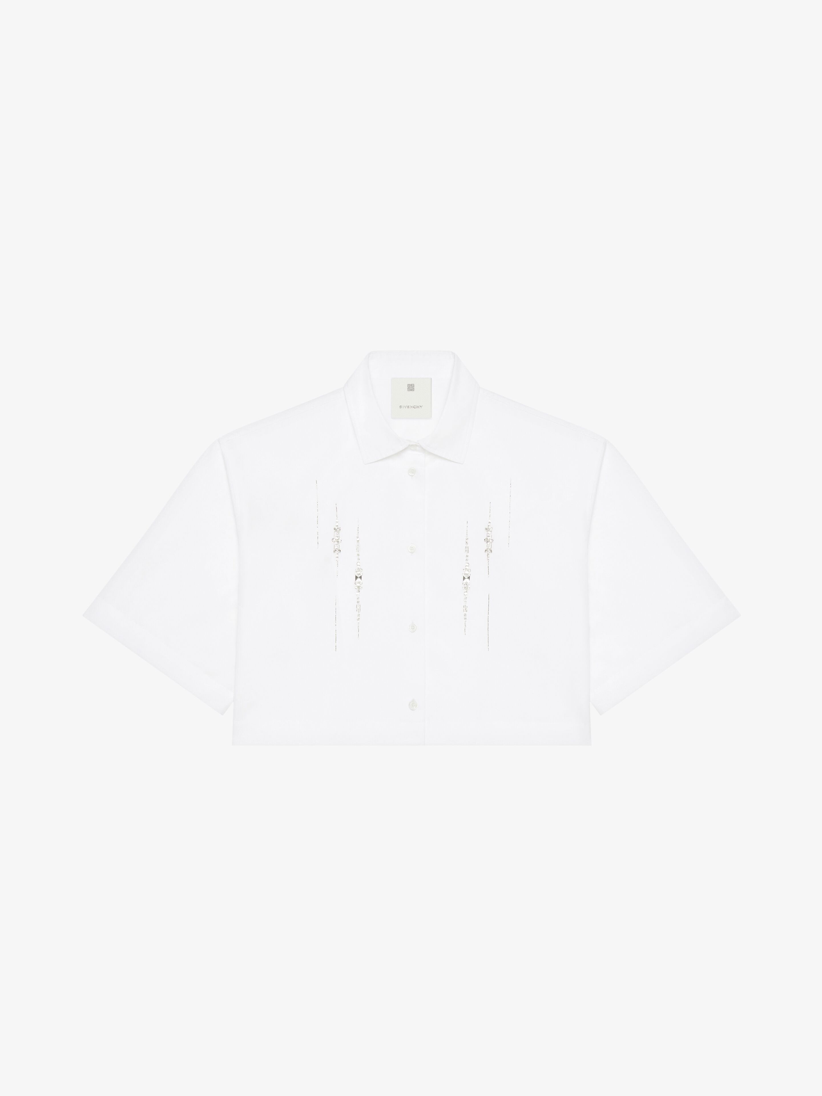 CROPPED SHIRT IN POPLIN WITH CRYSTALS - 1