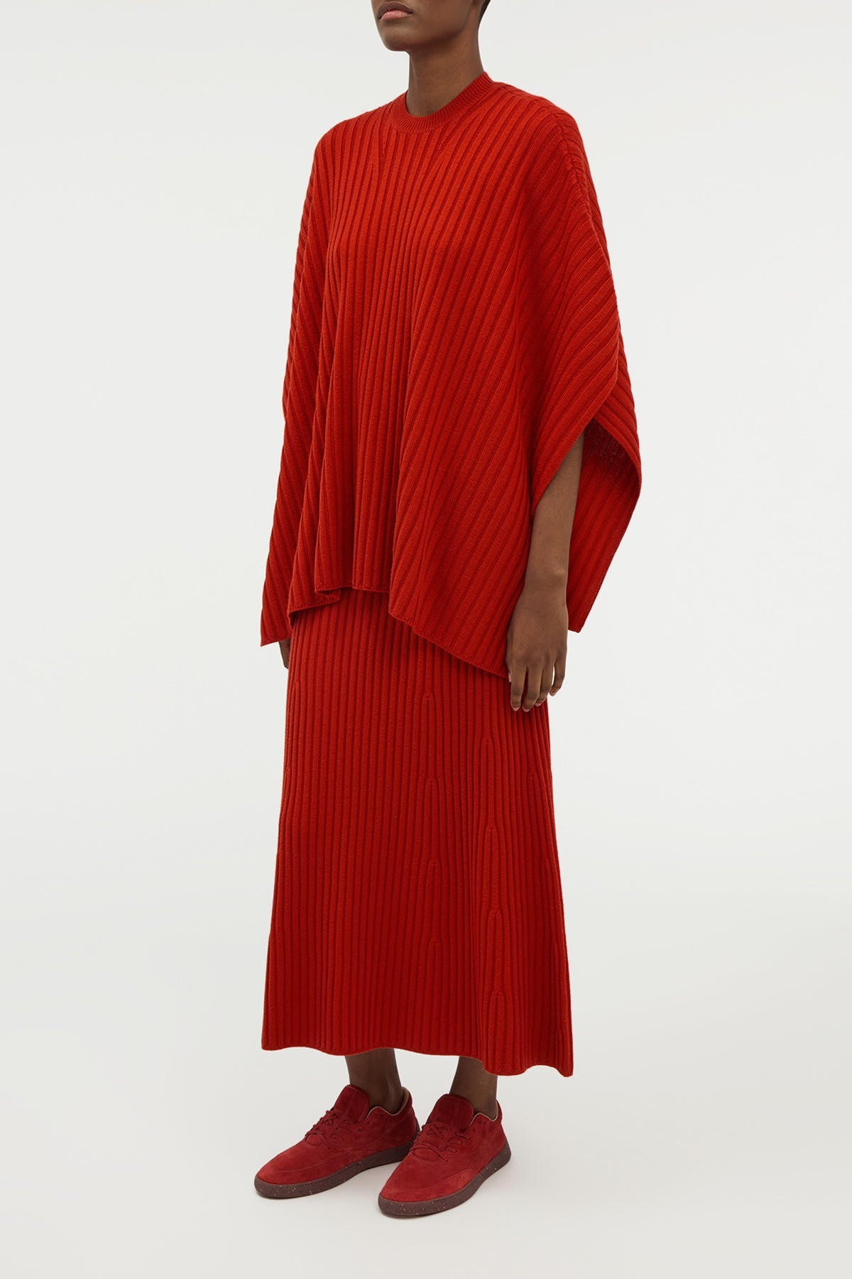 Baron Knit Cropped Poncho in Antelope Orange Merino Wool Cashmere - 3