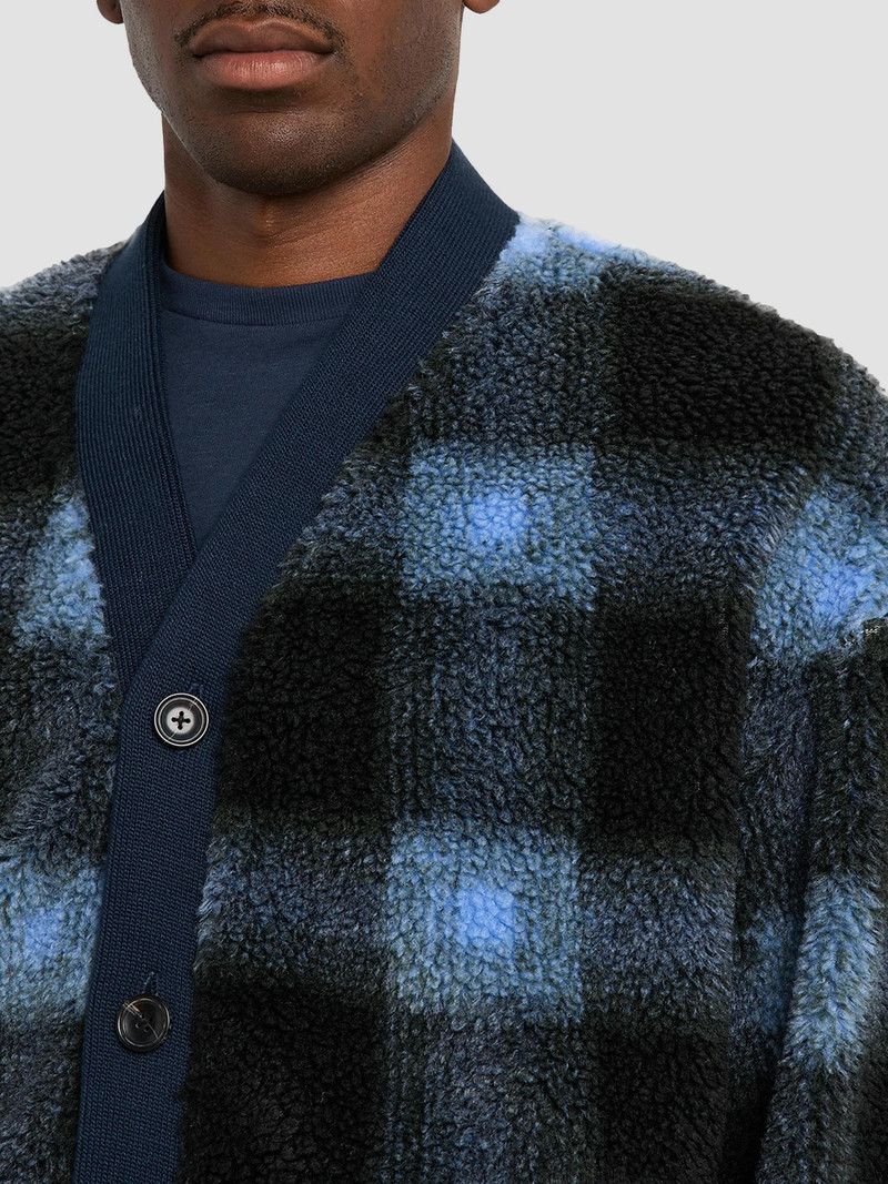 Men's Plaid Polar Fleece Cardigan - Thyme Blue 5