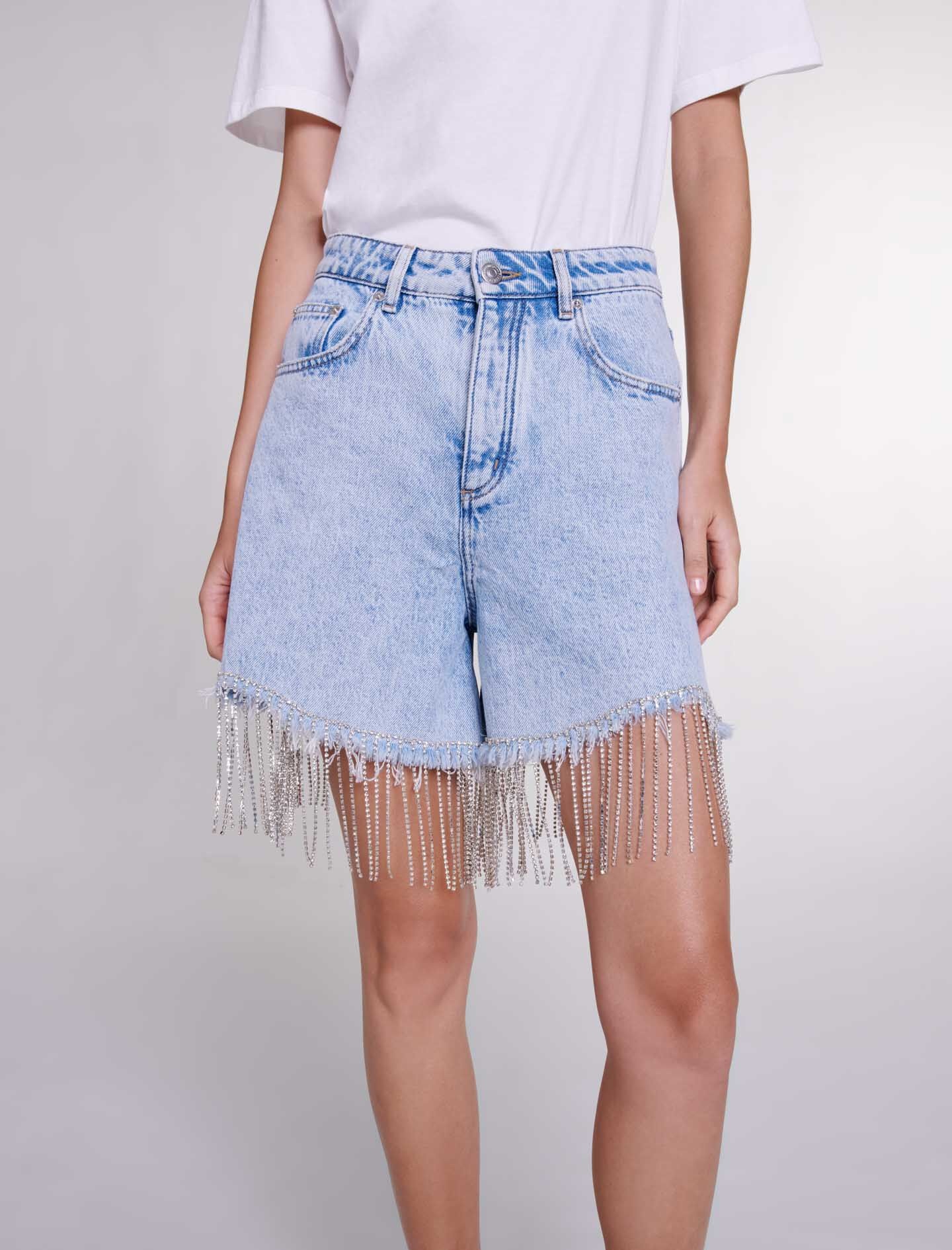 Rhinestone denim shorts - 6