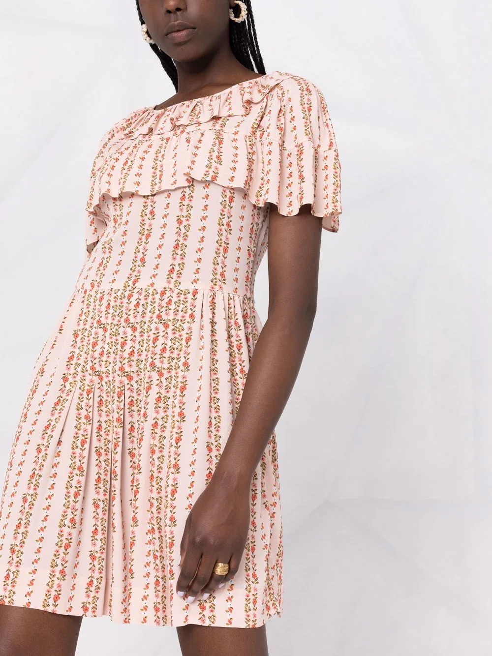 floral-print cape-like mini dress - 3