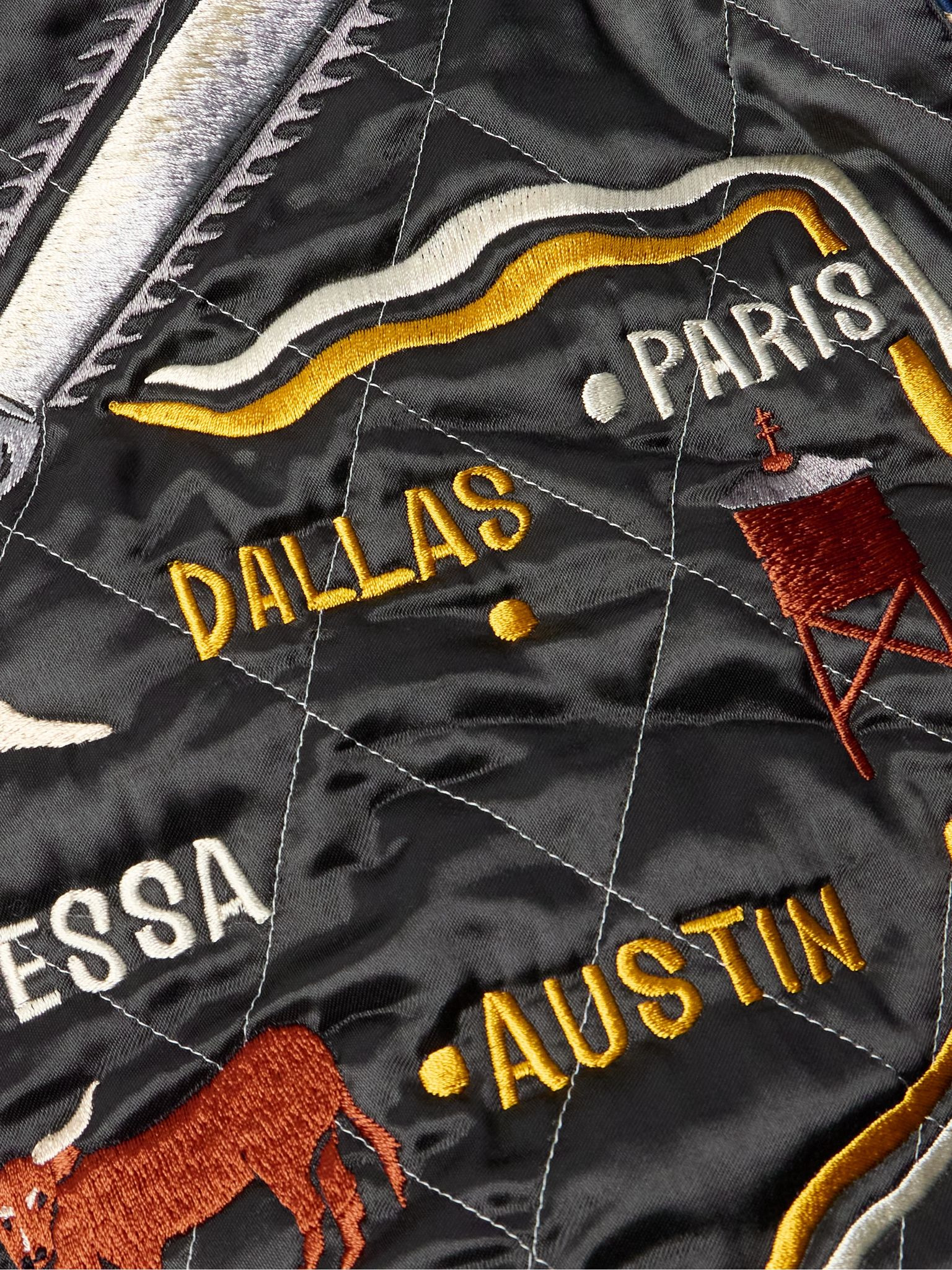 Embroidered Quilted Shell-Trimmed Cotton-Velvet Bomber Jacket Black - 5