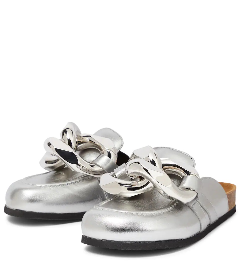 Embellished metallic leather slippers - 5