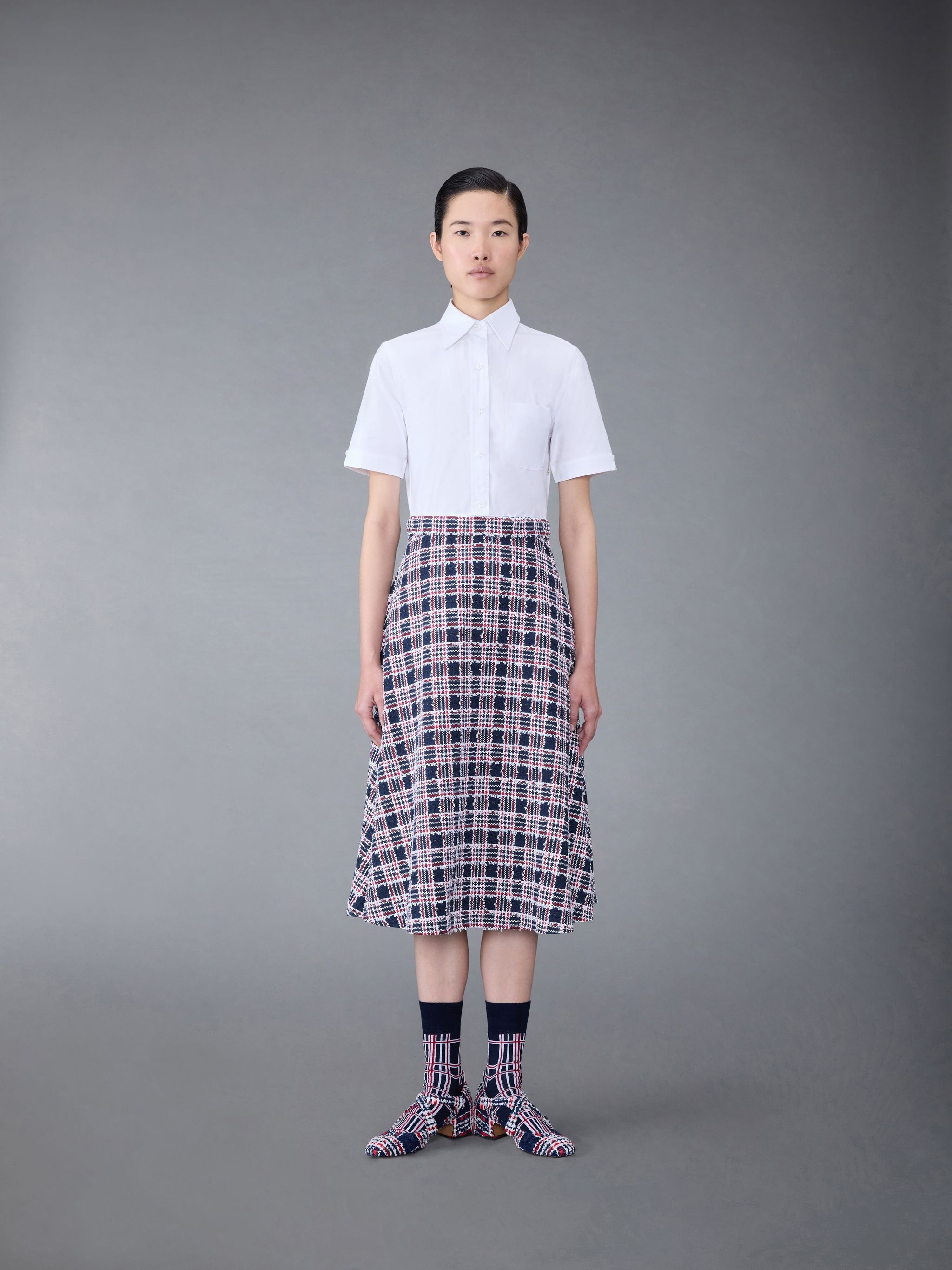 Prince of Wales Check Cotton Tweed A-line Shirtdress - 1