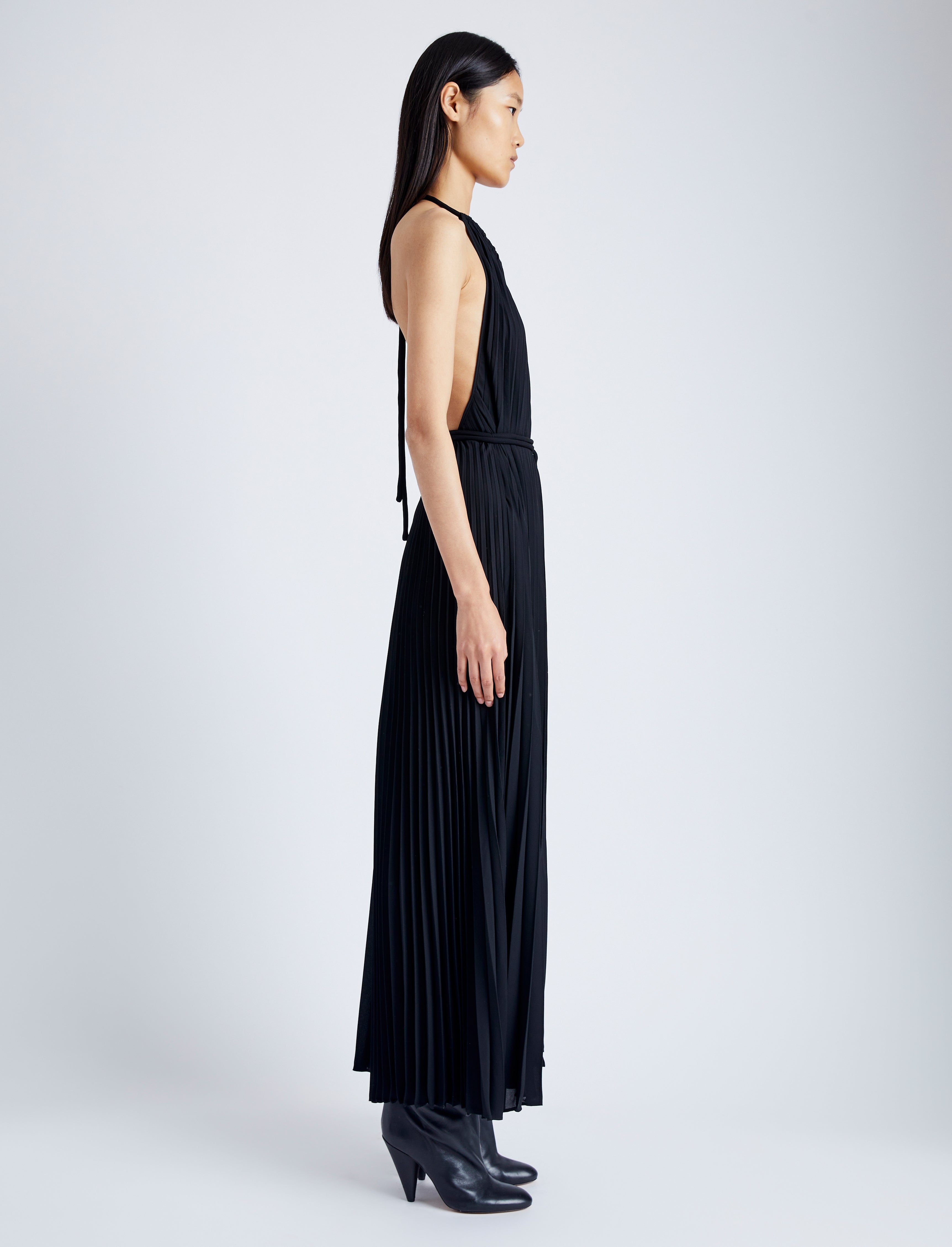 Frida Halter Dress in Sheer Pleated Chiffon - 3