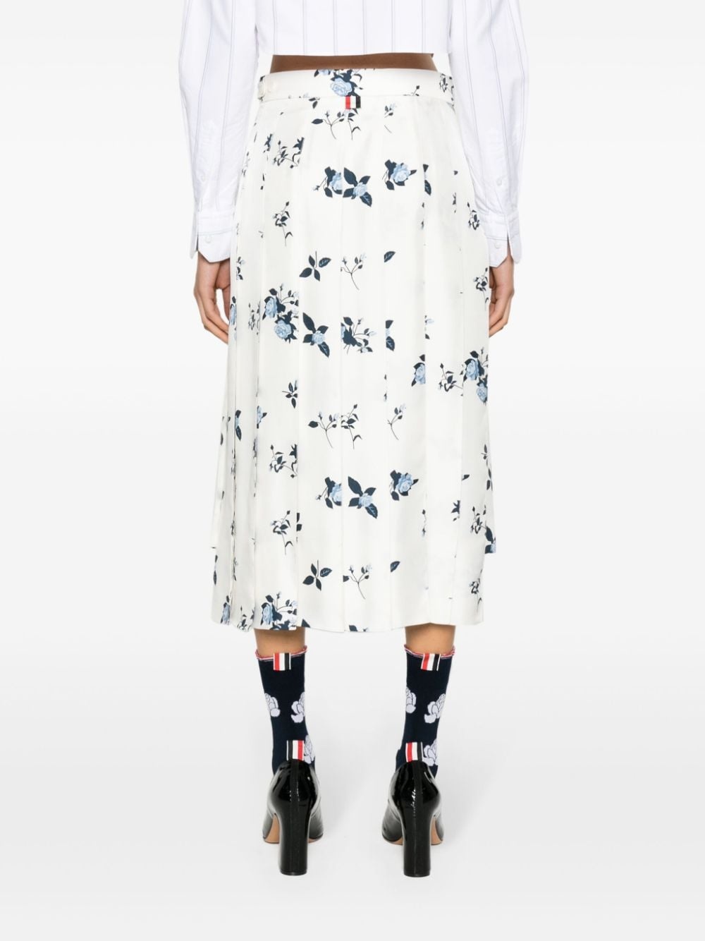 floral-print silk pleated skirt - 4