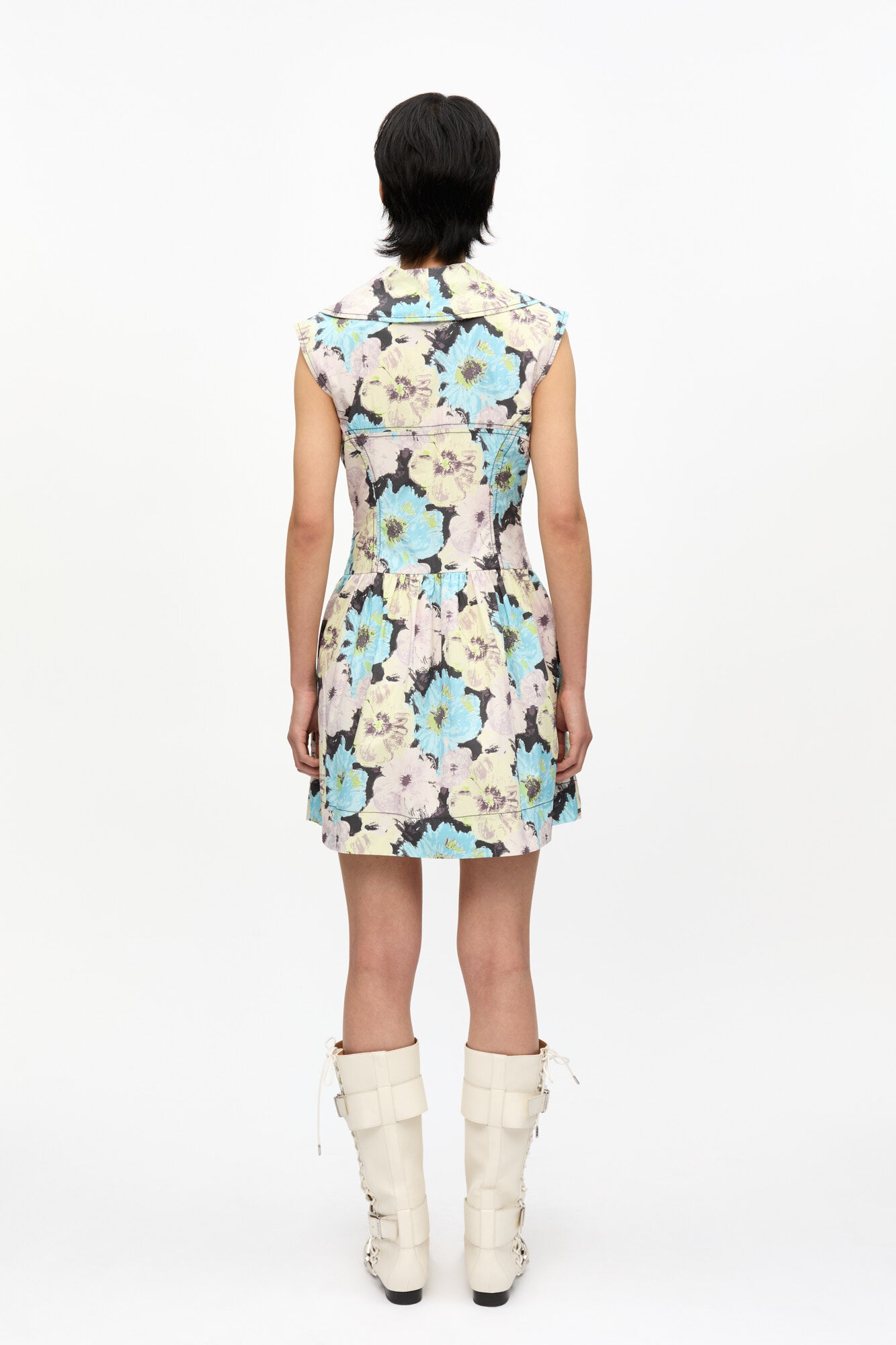 FLORAL PRINTED COTTON MINI DRESS - 4