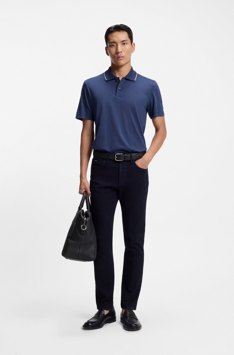 BOSS COTTON-SILK POLO SHIRT WITH COLLAR TIPPING outlook