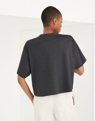 Brunello Cucinelli Cropped Nature T-shirt in cotton lightweight jersey with monili outlook