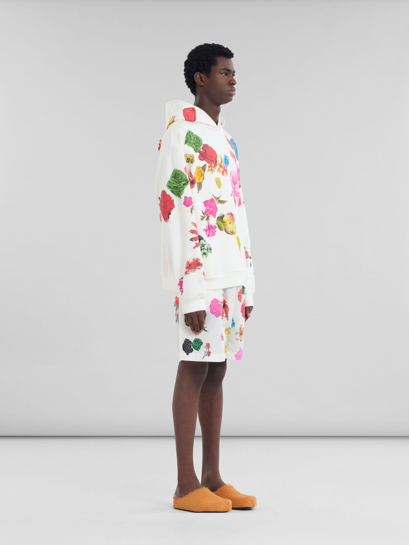 WHITE COTTON HOODIE WITH FLOWER PRINTS - 6