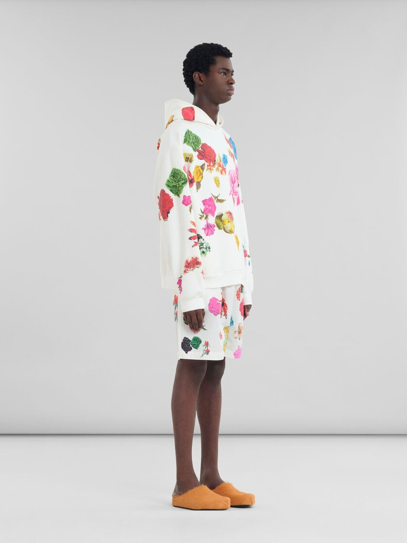 WHITE COTTON HOODIE WITH FLOWER PRINTS 6