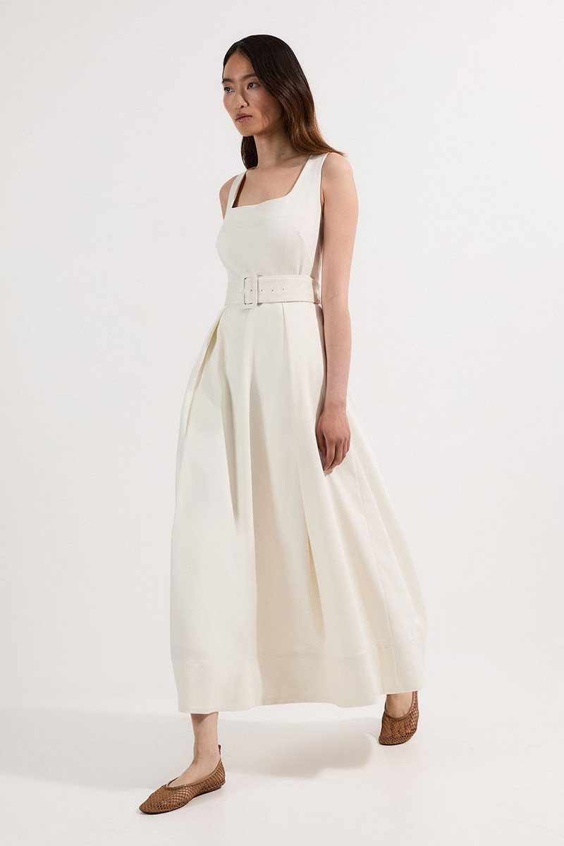 Tailored Denim Full Skirt Midi Dress 3