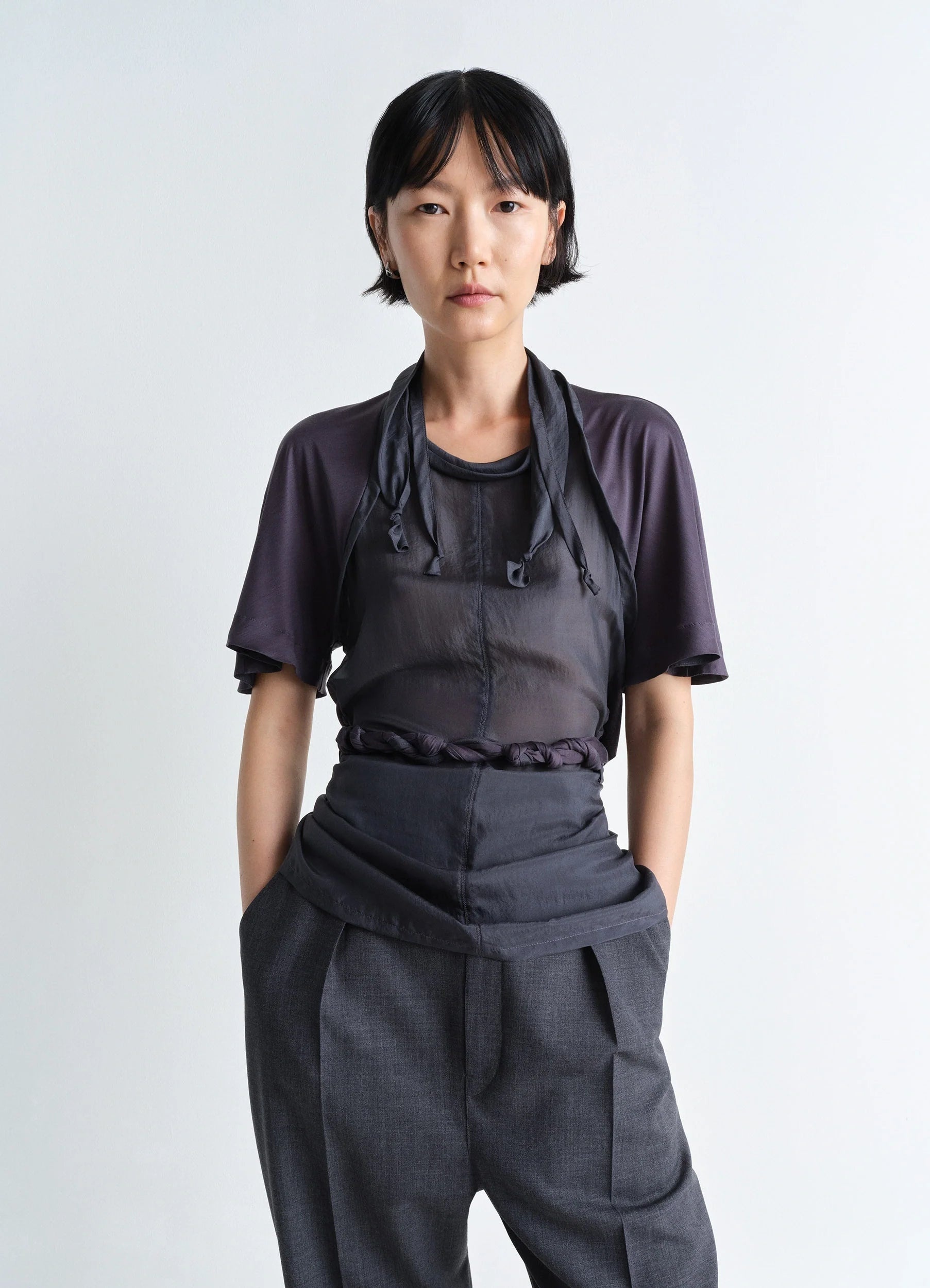 MIXED FABRIC KNOTTED TOP - 5