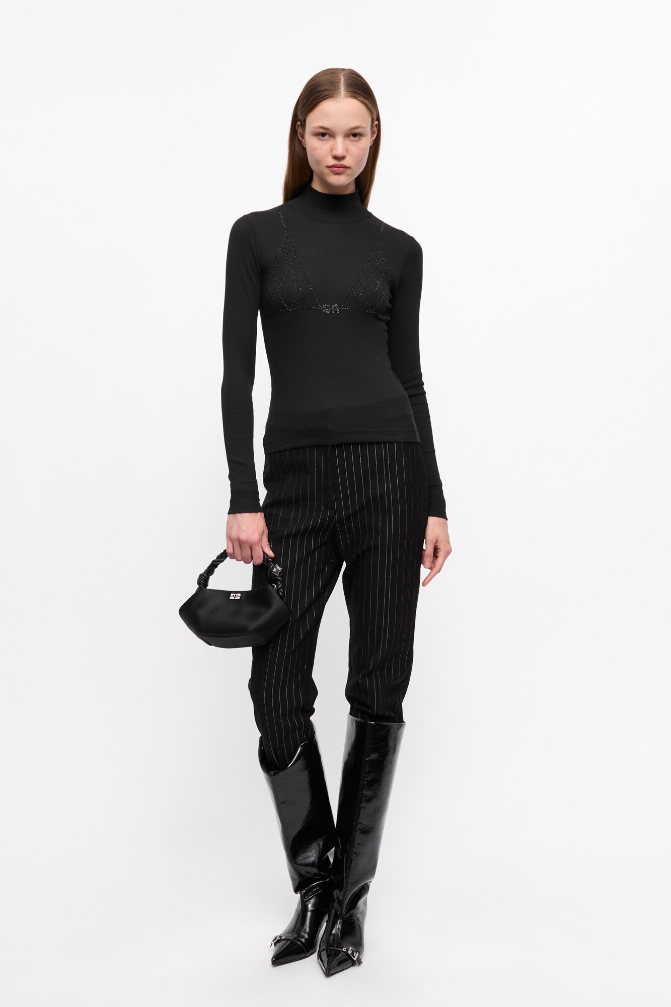 BLACK SOFT COTTON RIB RHINESTONE TOP - 4